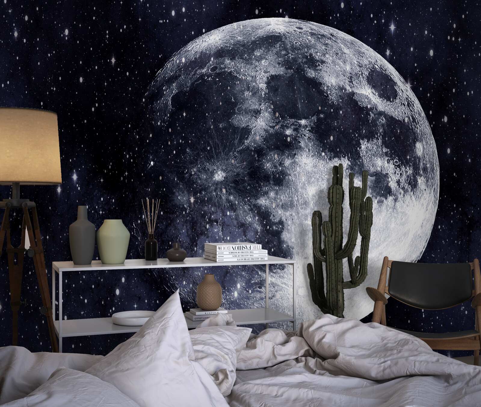 Fototapet o imagine mare a lunii este vizibilă printre stele