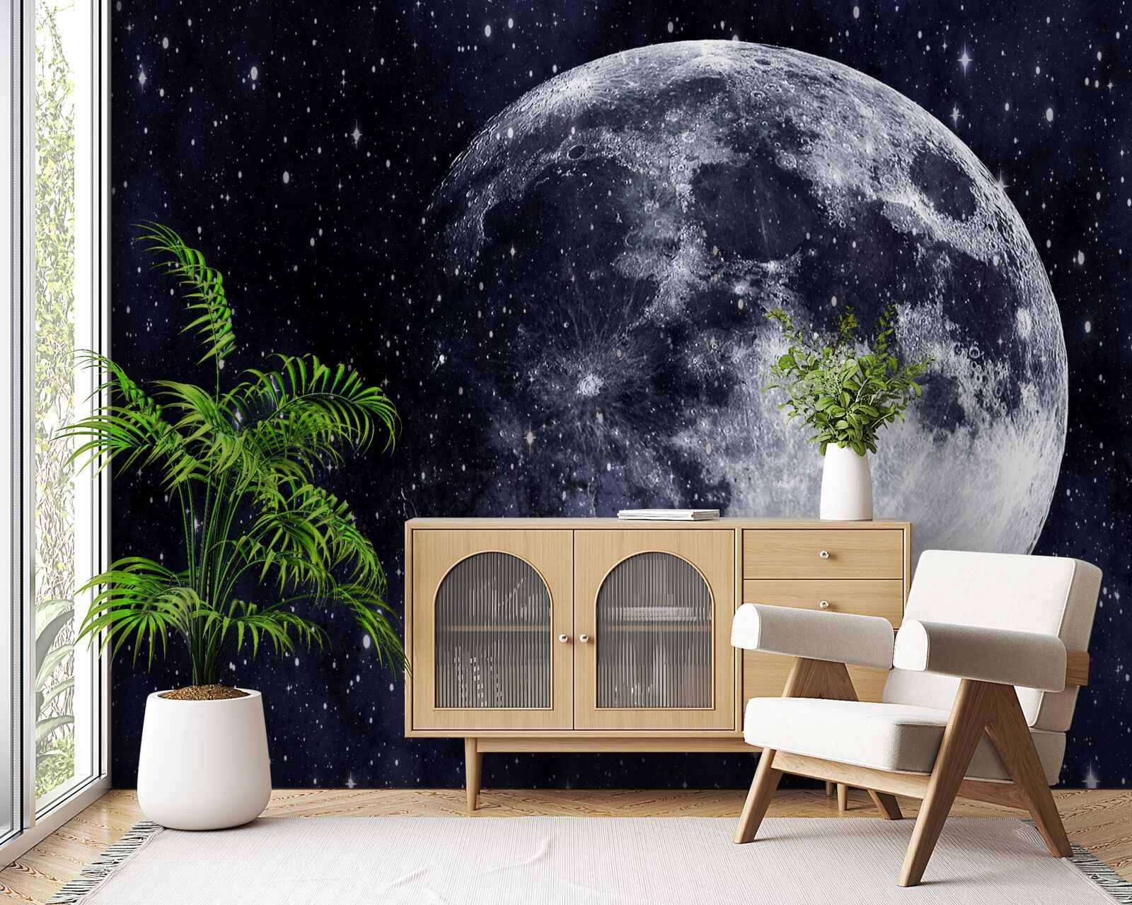 Fototapet o imagine mare a lunii este vizibilă printre stele