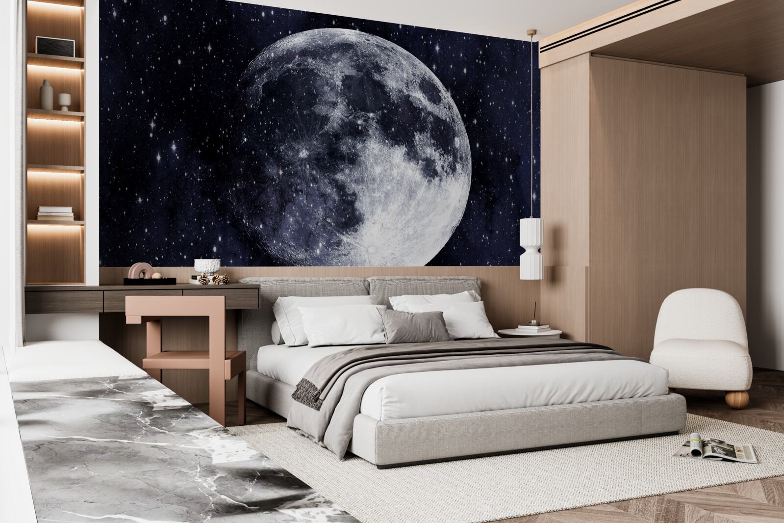 Fototapet o imagine mare a lunii este vizibilă printre stele