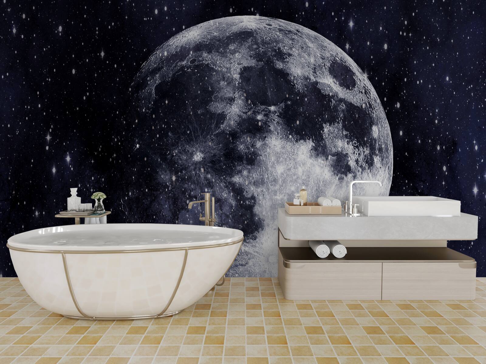 Fototapet o imagine mare a lunii este vizibilă printre stele