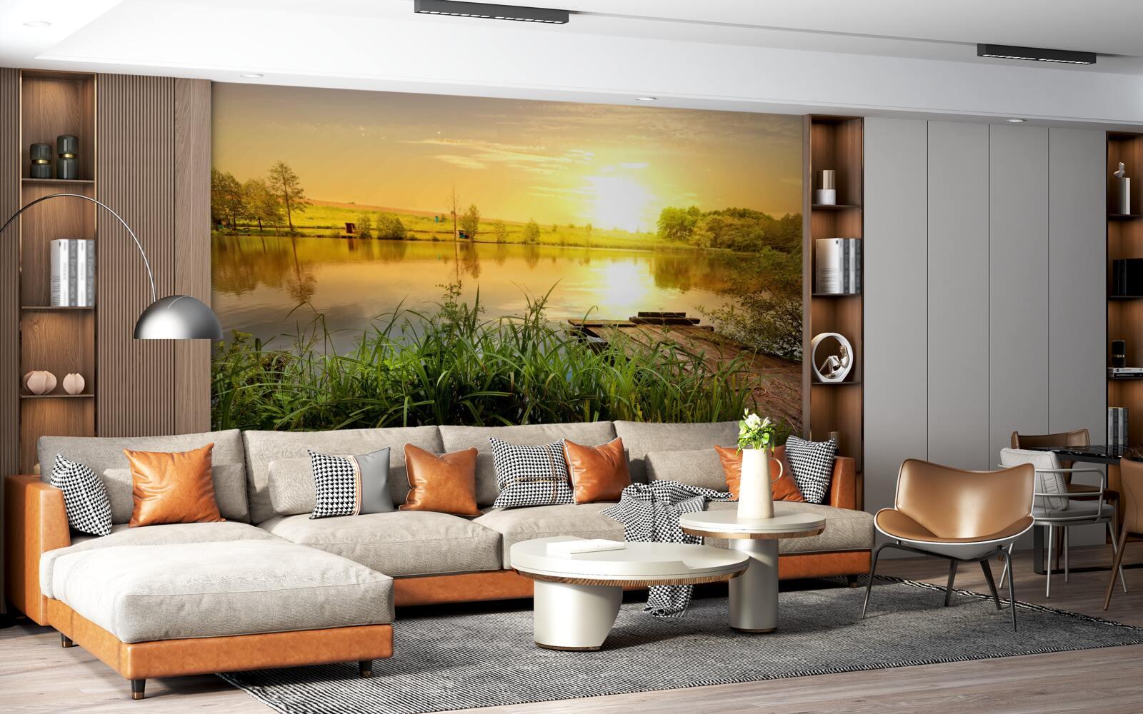 Fototapet răsărit de soare luminos pe un lac liniștit