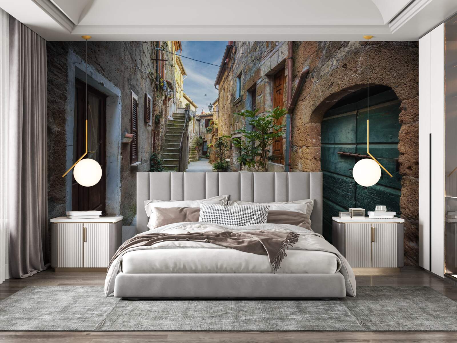 Fototapet stradă istorică din piatră în timpul amurgului