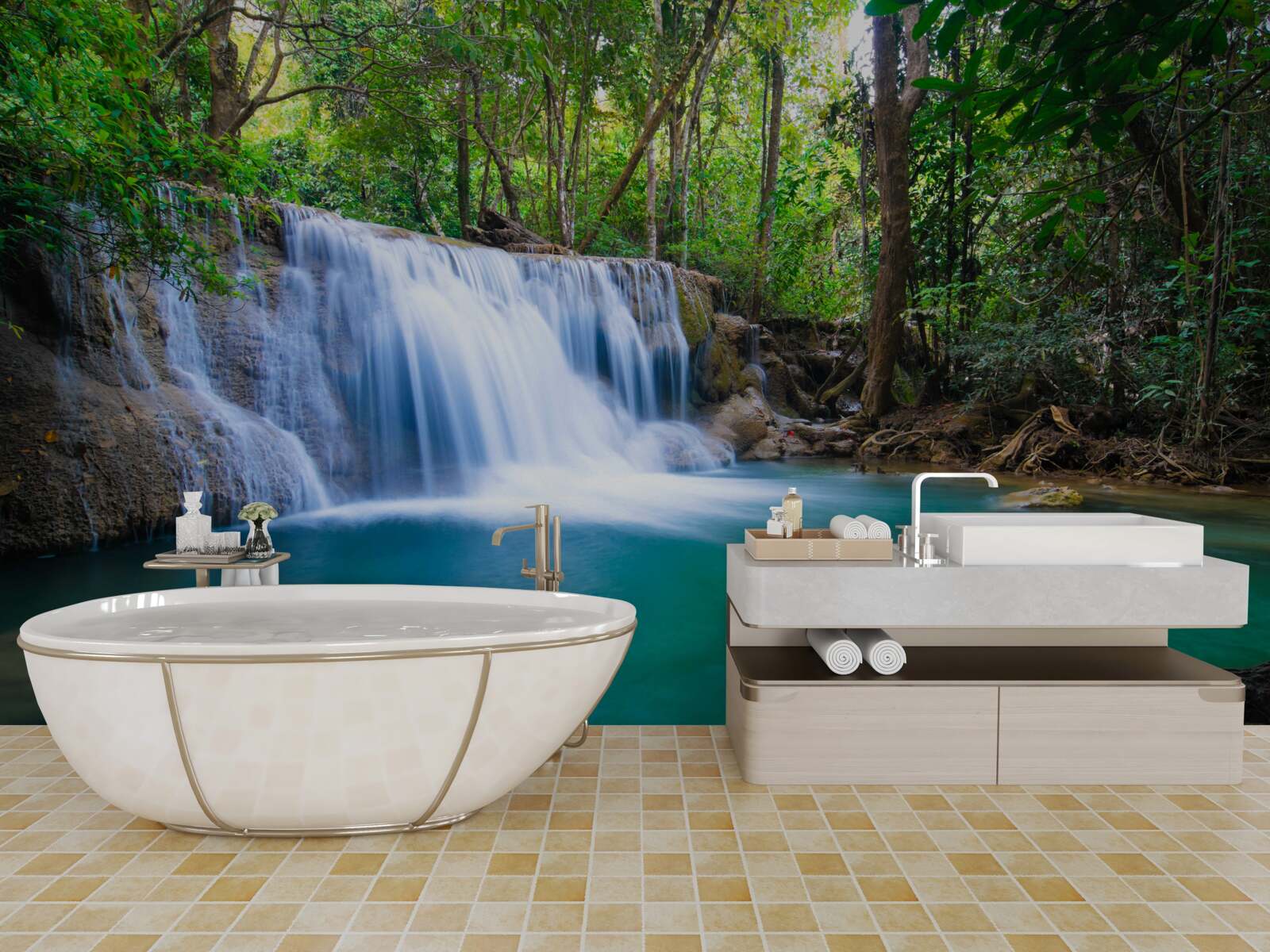 Fototapet apele uimitor de limpezi ale ochiului de apă din pădure