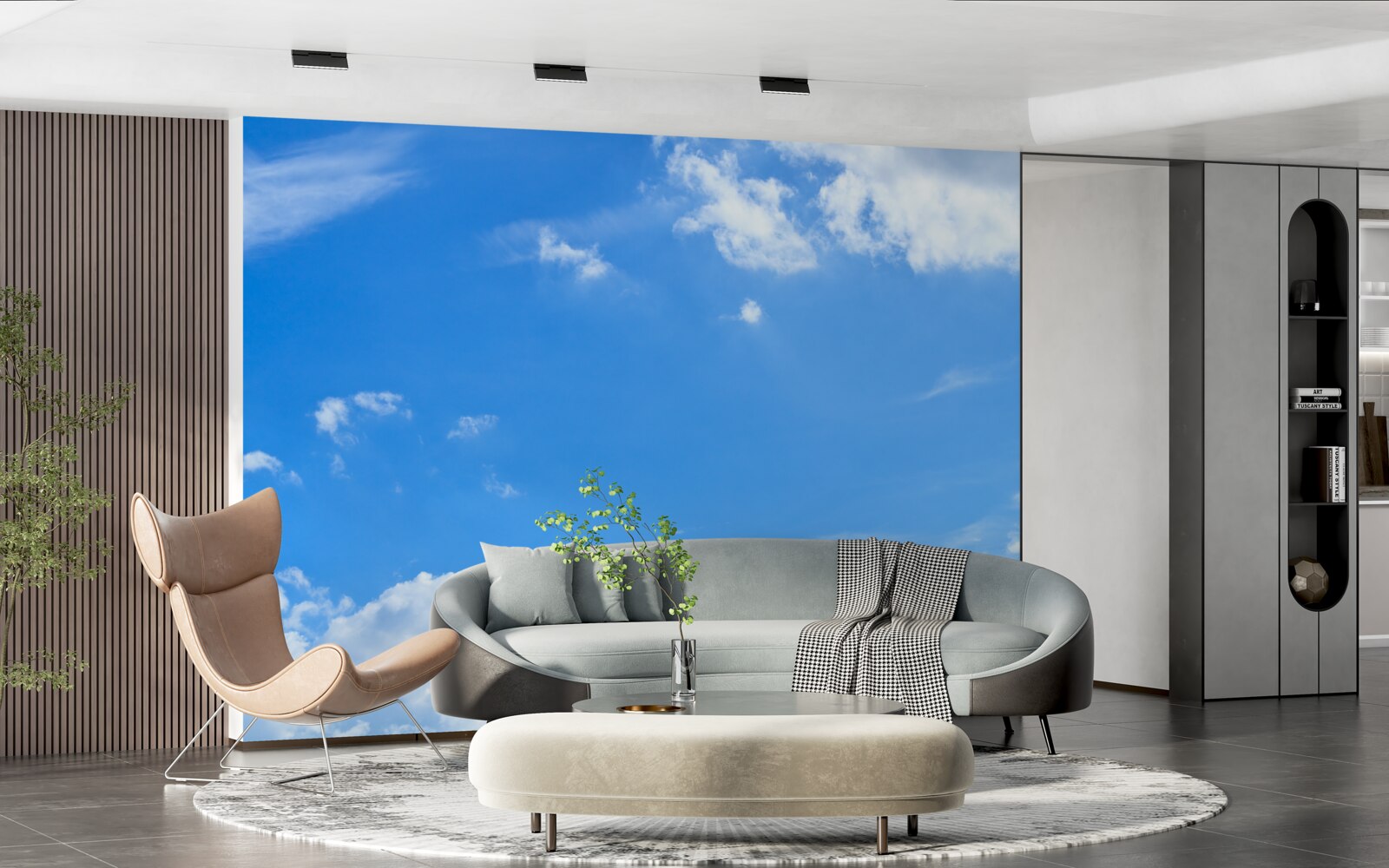 Fototapet albastru ceresc cu nori albi ca zăpada