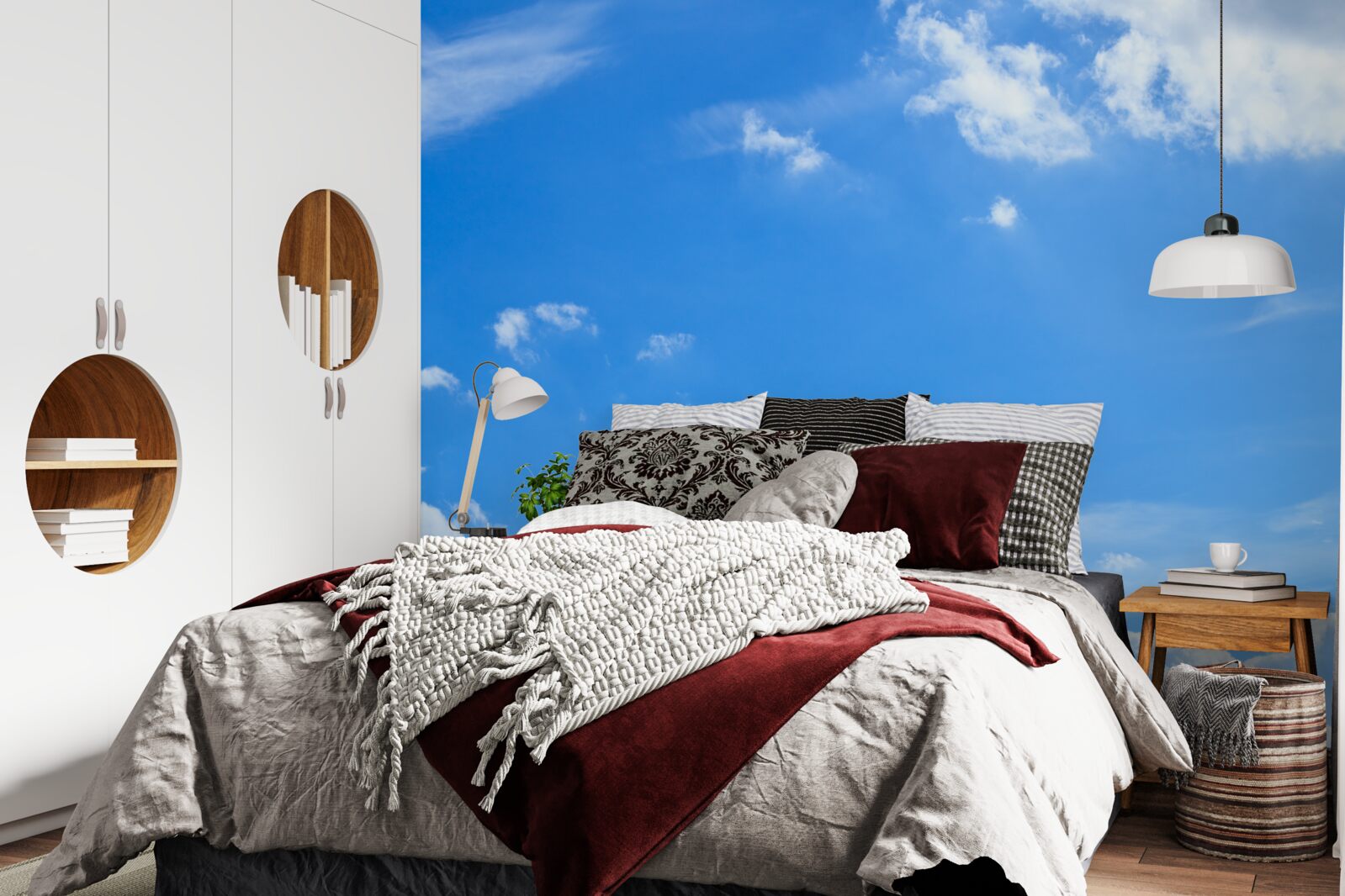 Fototapet albastru ceresc cu nori albi ca zăpada