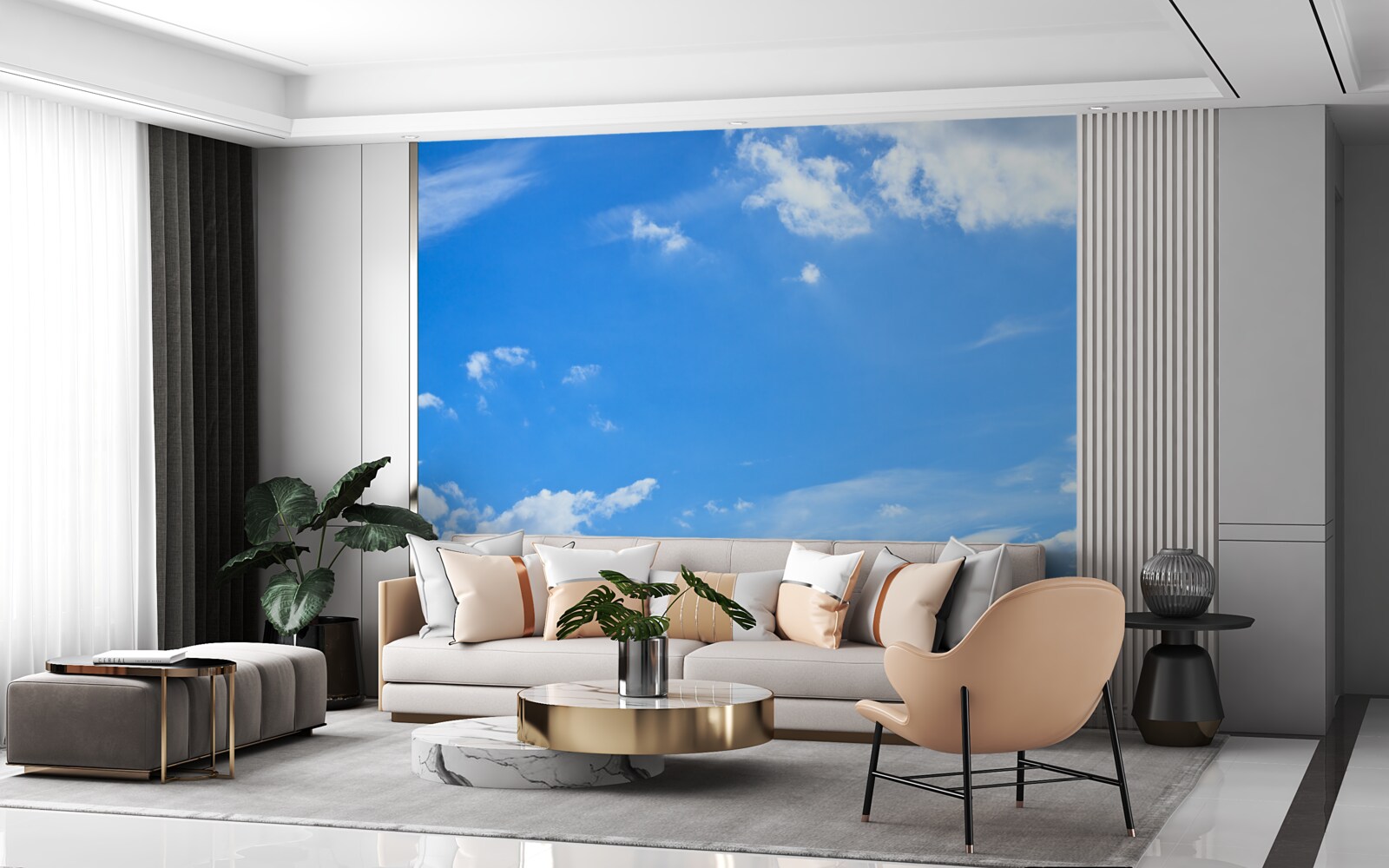 Fototapet albastru ceresc cu nori albi ca zăpada