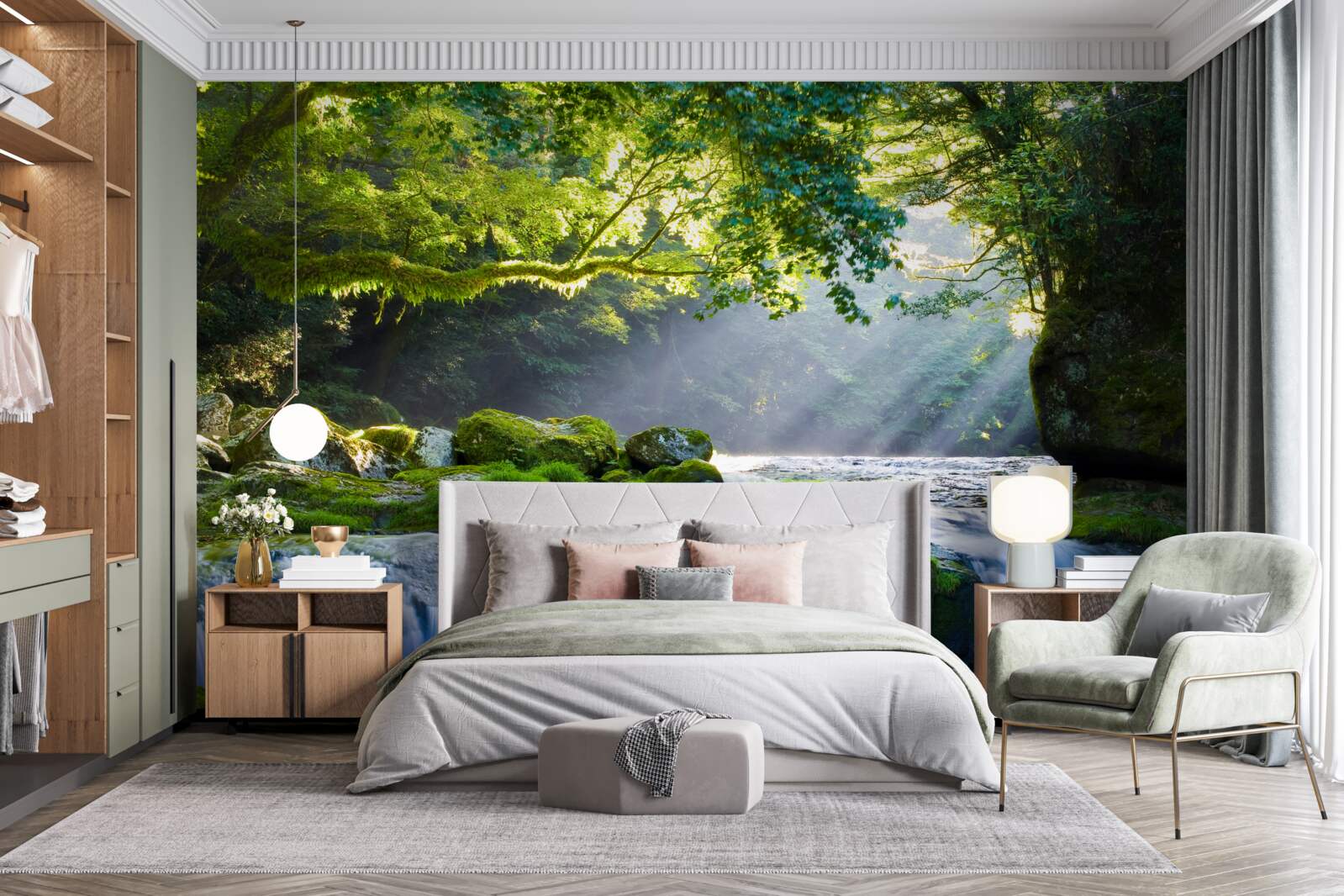 Fototapet razele soarelui ajung la cascada din pădure