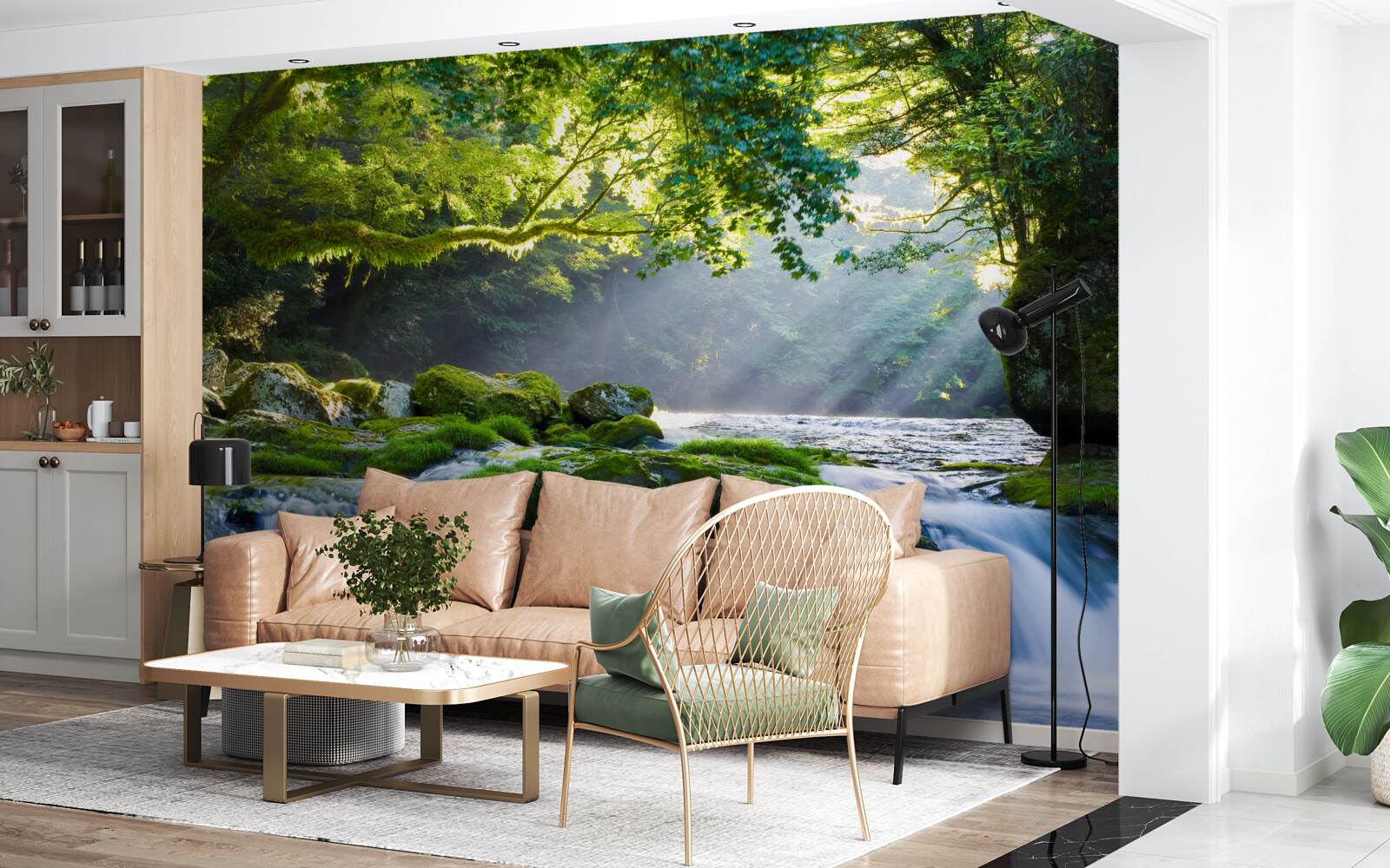 Fototapet razele soarelui ajung la cascada din pădure