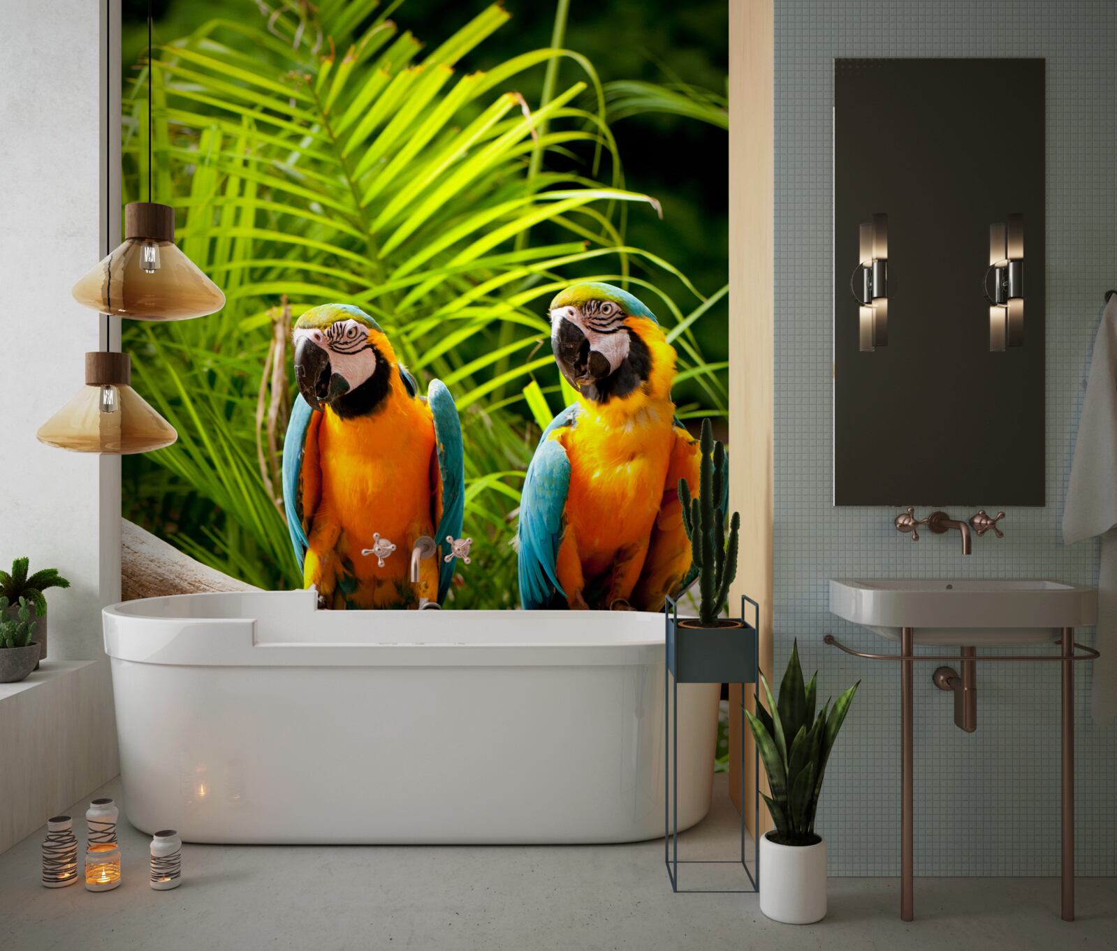 Fototapet două ares așezate pe ramuri de palmier