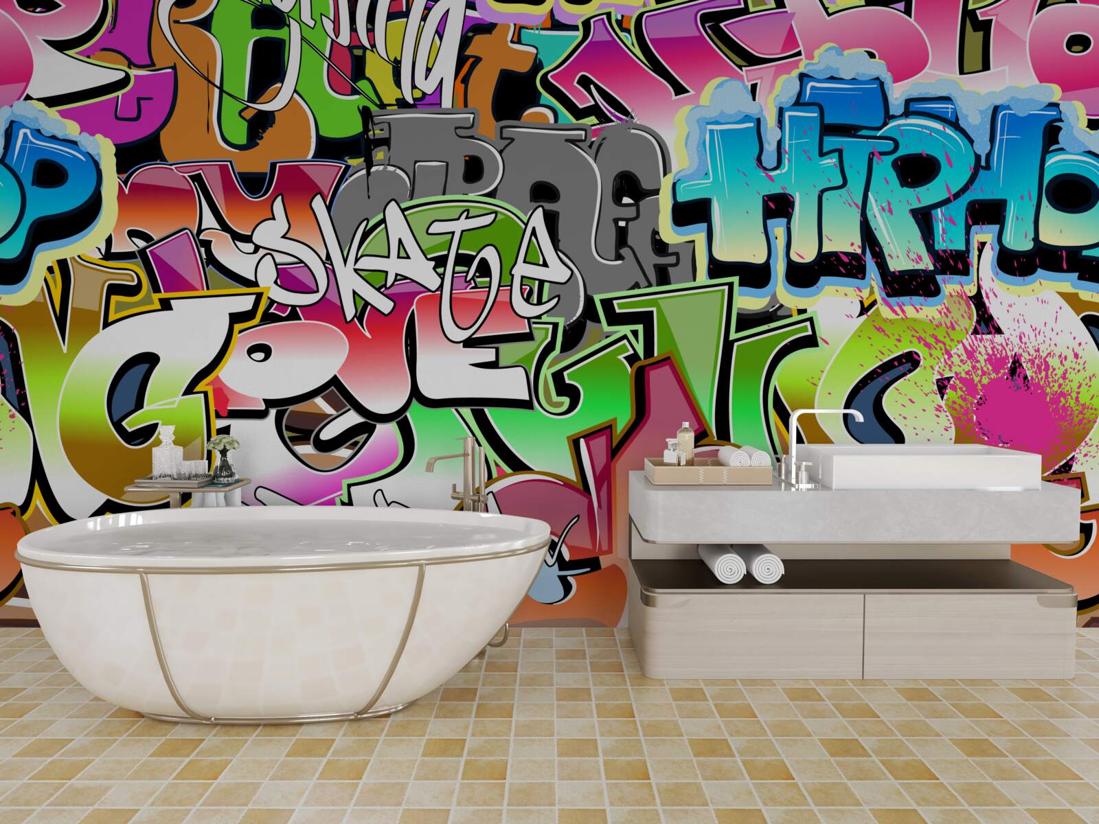 Fototapet graffiti atrăgător cu litere luminoase