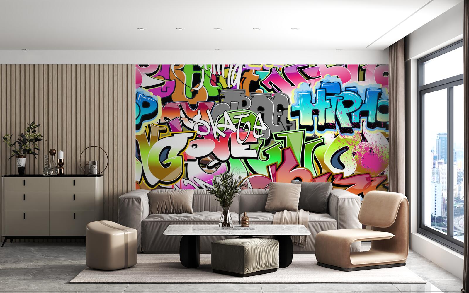 Fototapet graffiti atrăgător cu litere luminoase