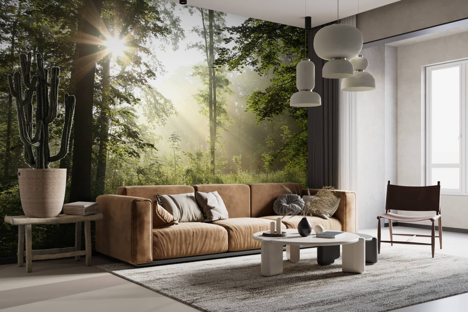 Fototapet razele soarelui alungă frigul nopții din copaci