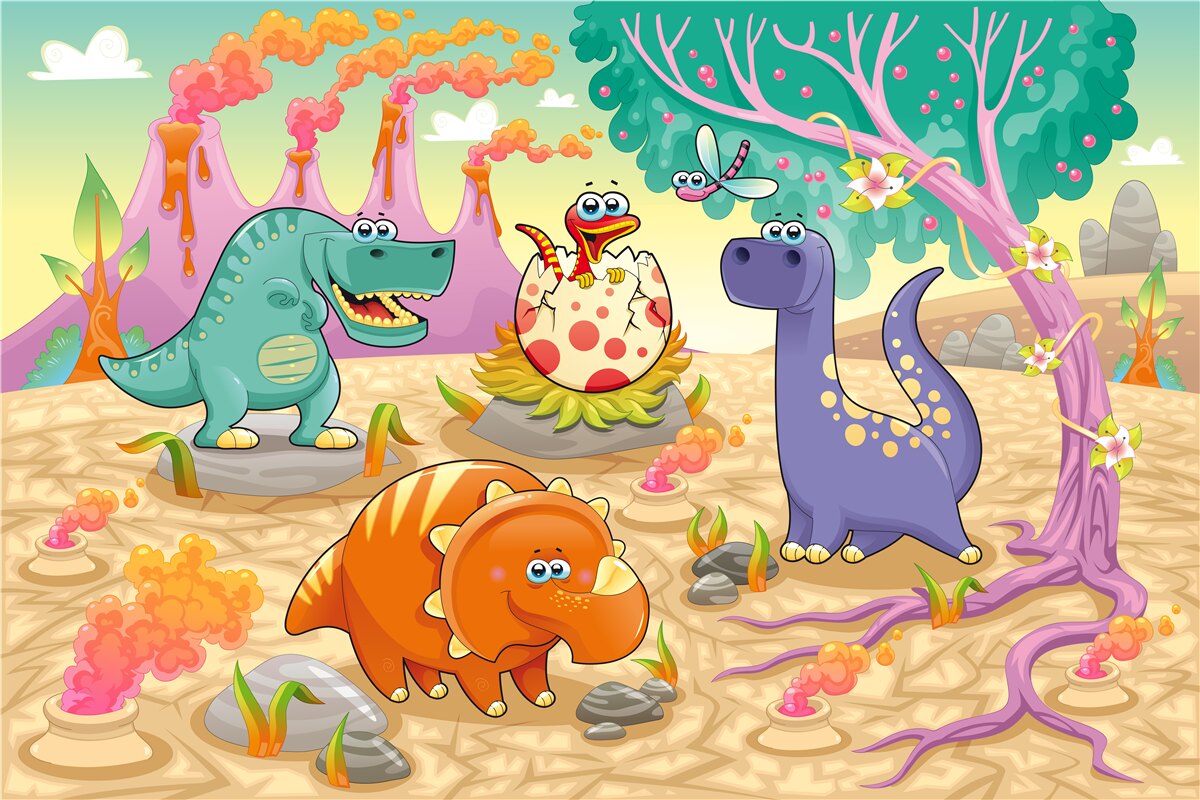 Fototapet dinozauri pe gazon