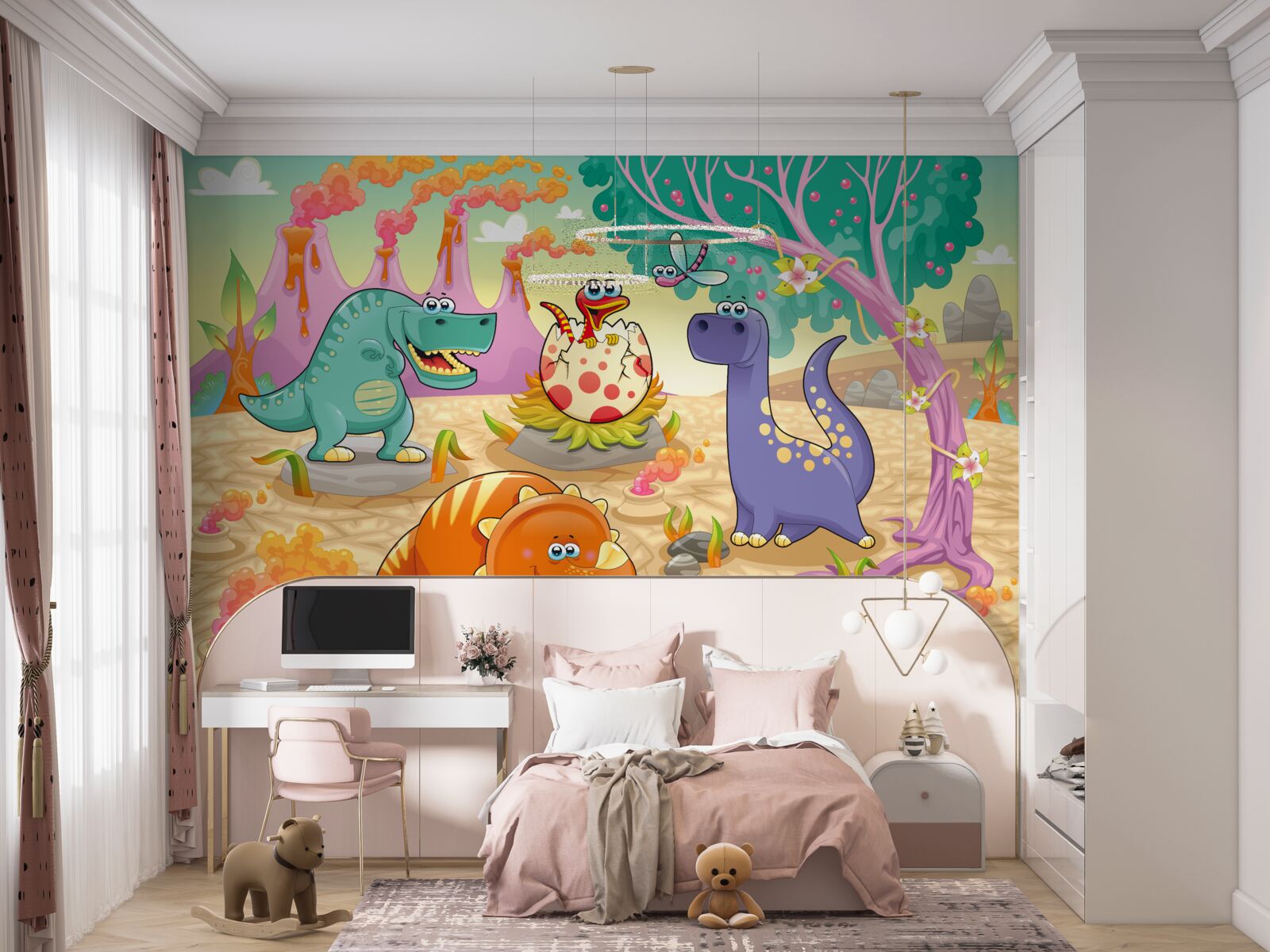 Fototapet dinozauri pe gazon