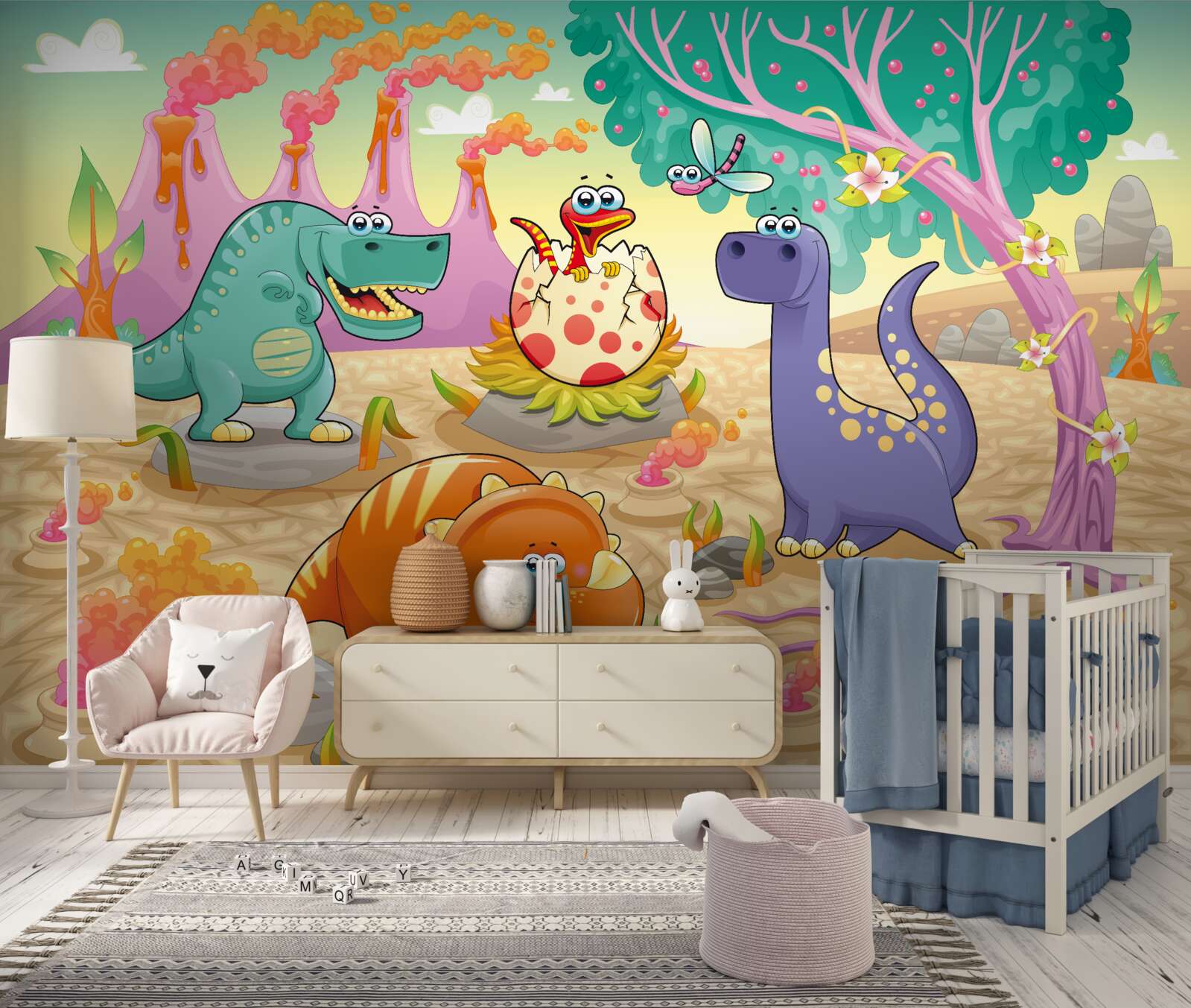 Fototapet dinozauri pe gazon