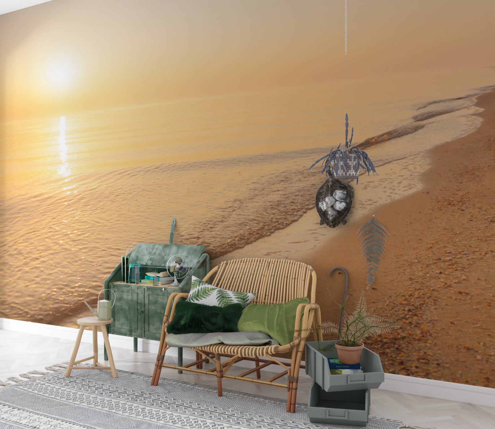 Fototapet apus de soare pe mare în timpul verii