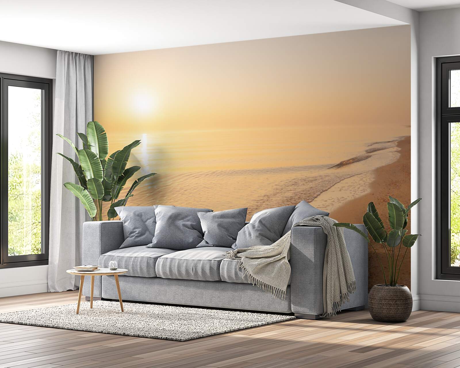 Fototapet apus de soare pe mare în timpul verii