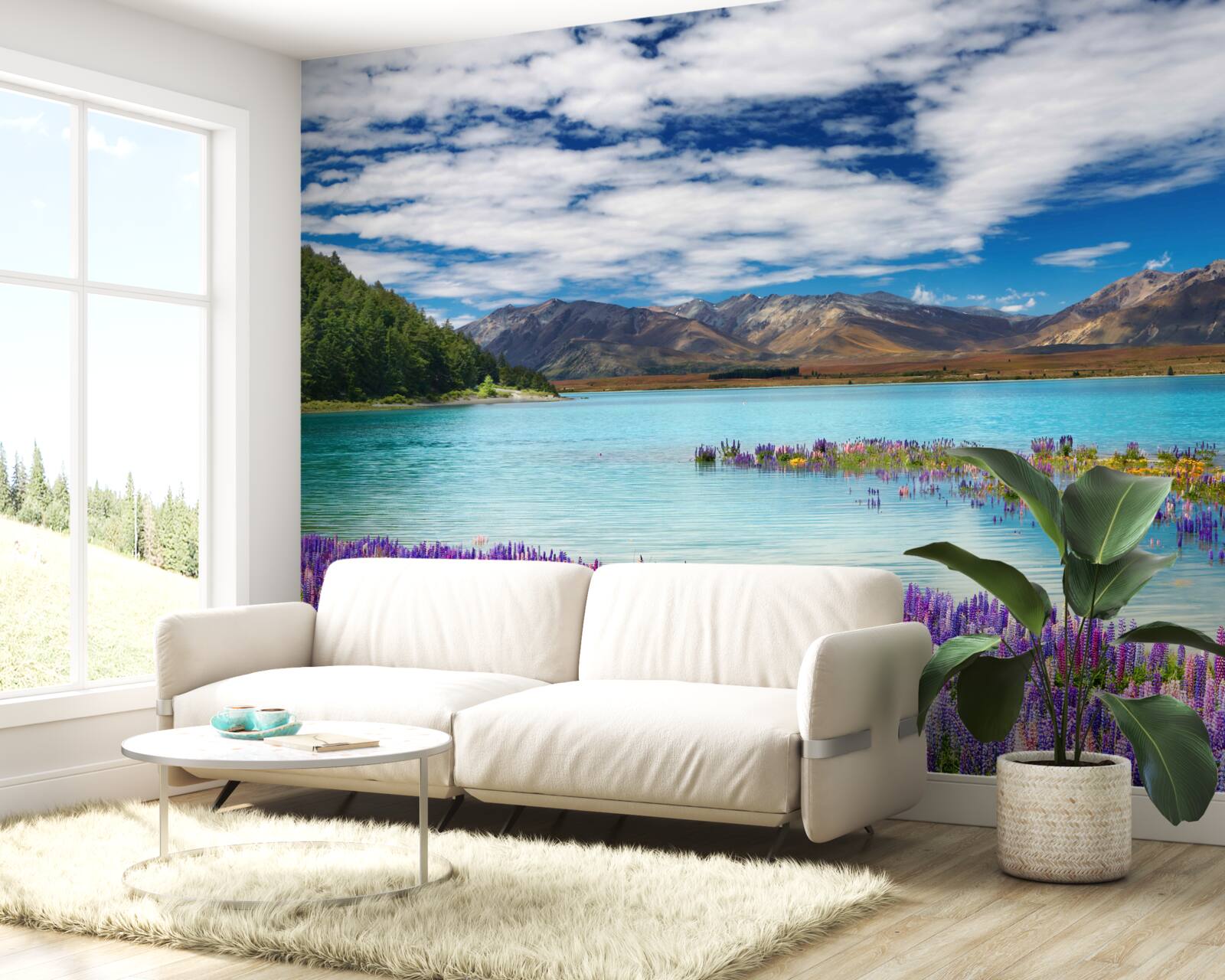 Fototapet florile se reflectă în apa cristalină a unui lac de munte