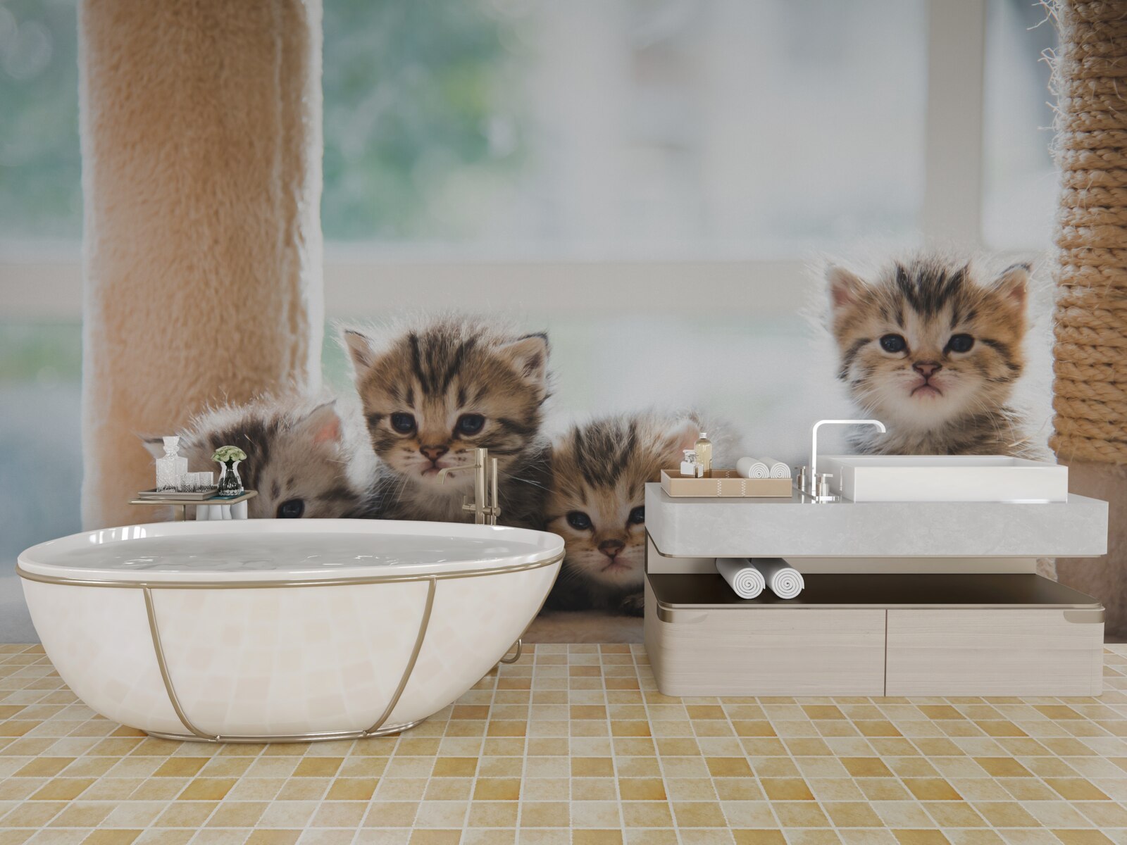 Fototapet puii de pisică își caută mama