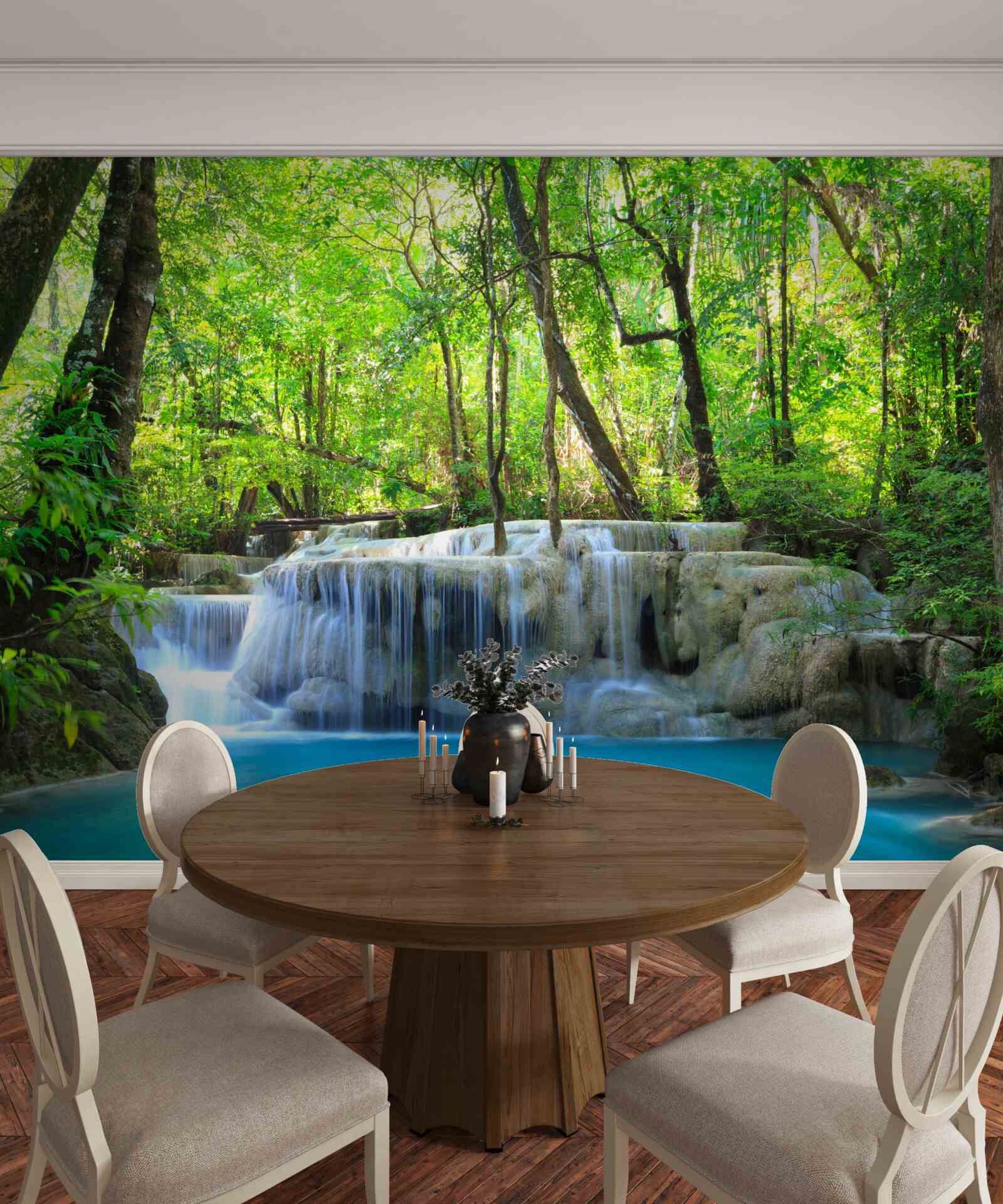 Fototapet pădurea verde ascunde o cascadă