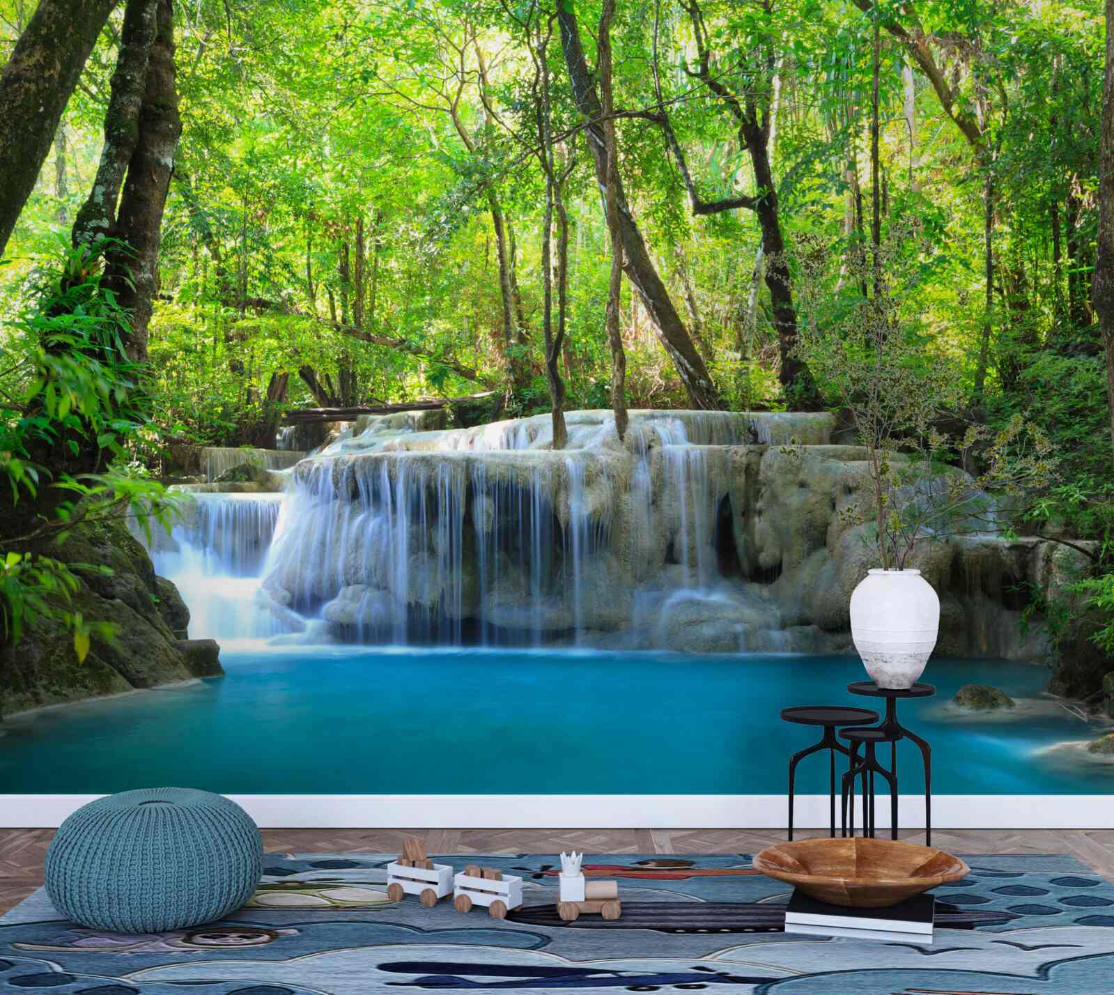 Fototapet pădurea verde ascunde o cascadă