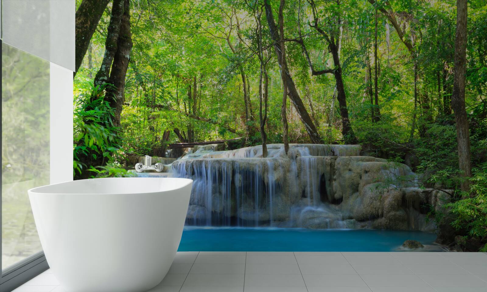 Fototapet pădurea verde ascunde o cascadă