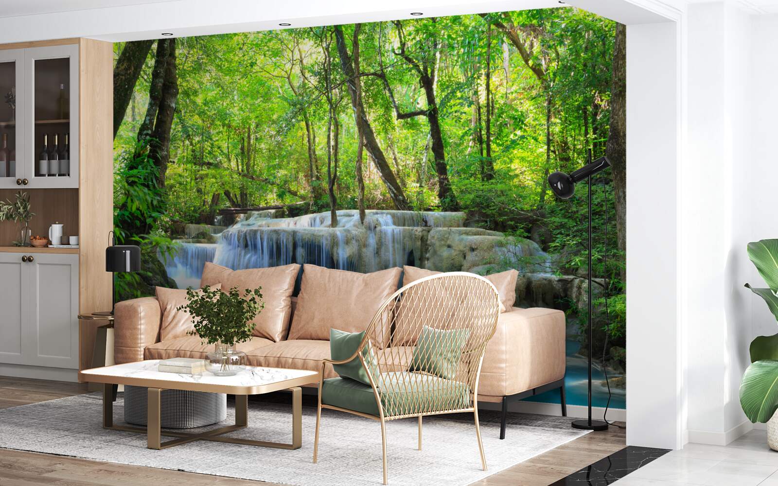 Fototapet pădurea verde ascunde o cascadă