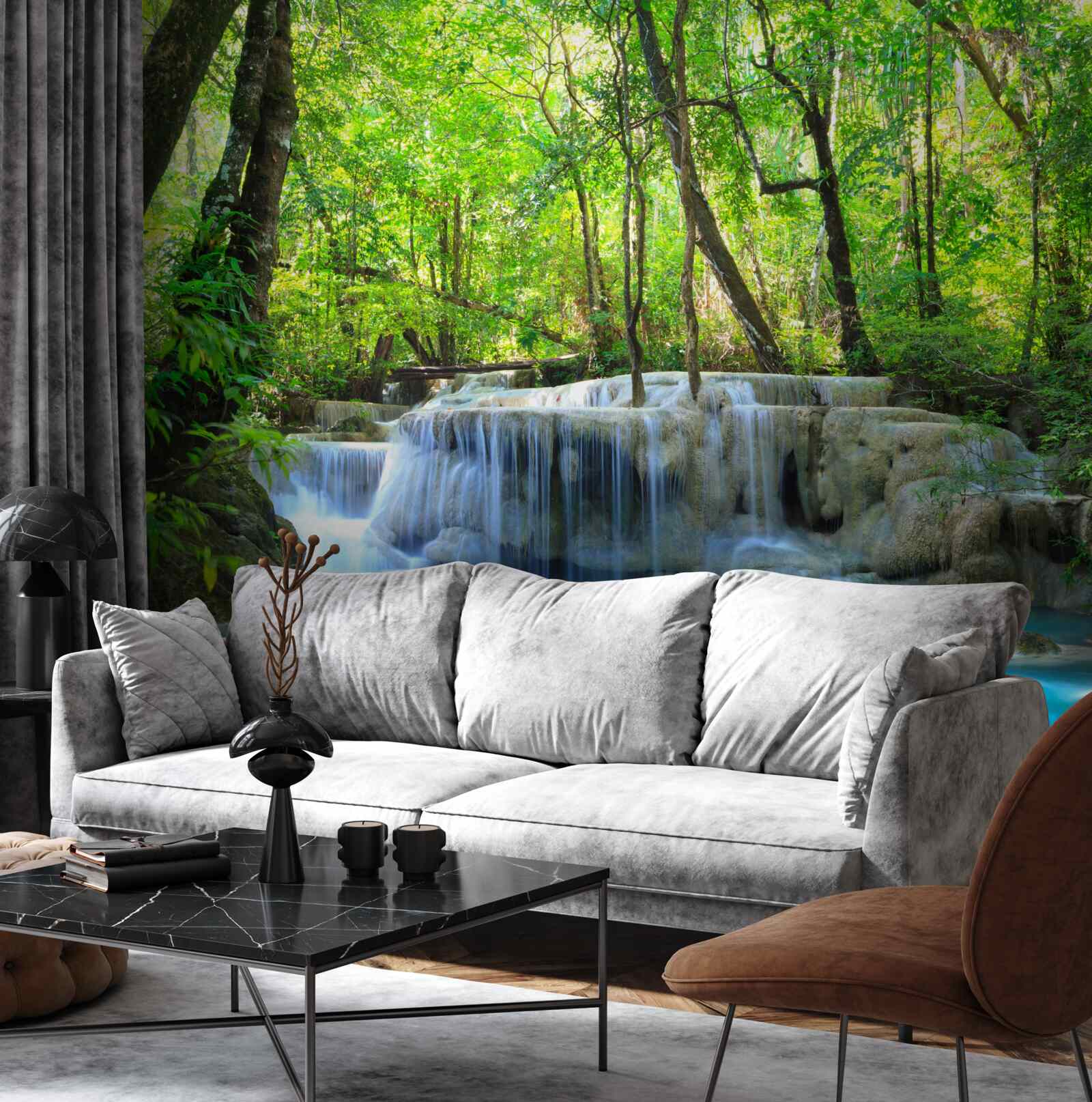 Fototapet pădurea verde ascunde o cascadă