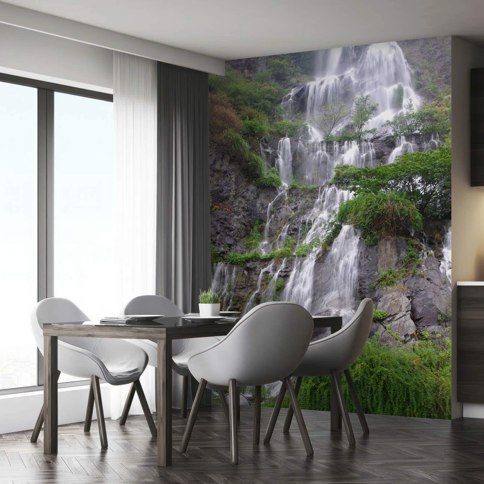 Fototapet cascadă montană spectaculoasă cu cascade