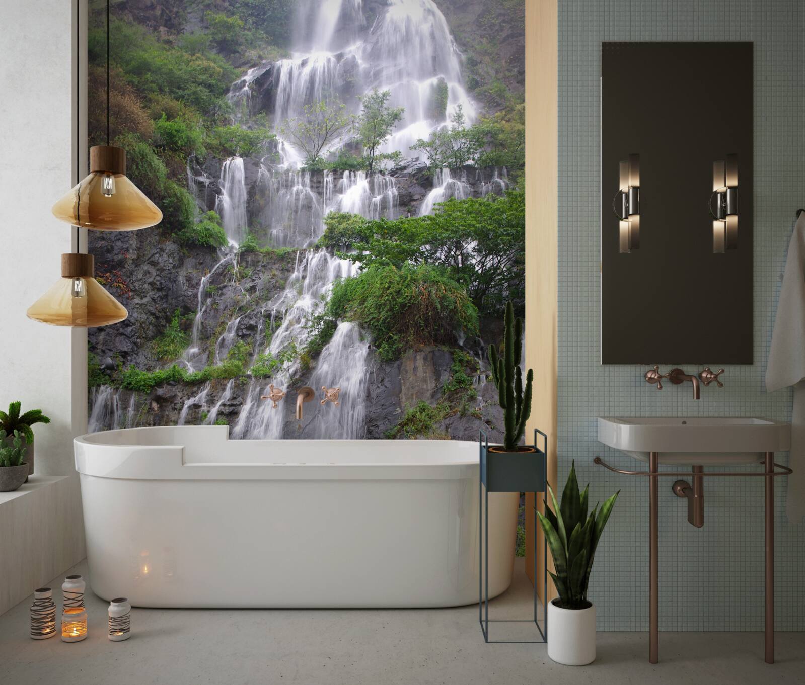 Fototapet cascadă montană spectaculoasă cu cascade