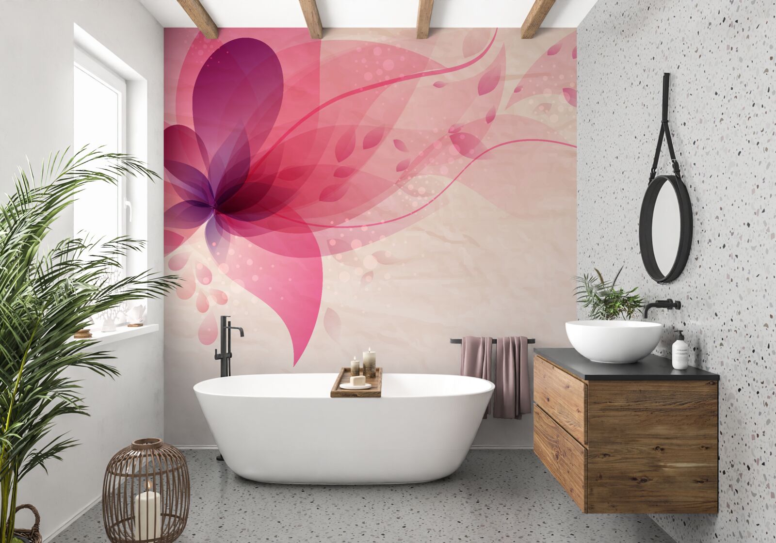 Fototapet abstractizare a unei flori de lotus în tonuri roșii