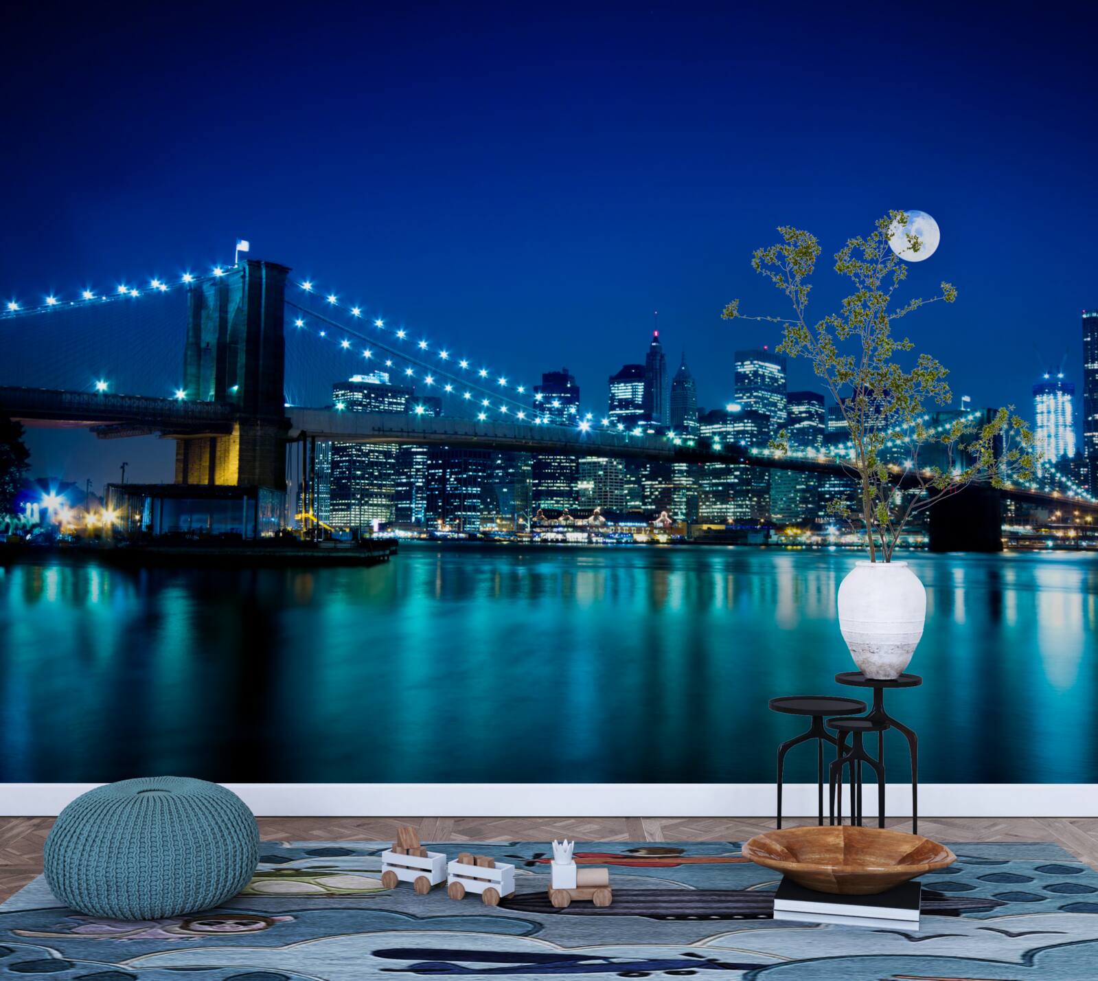 Fototapet podul brooklyn luminat de lumina lunii noaptea