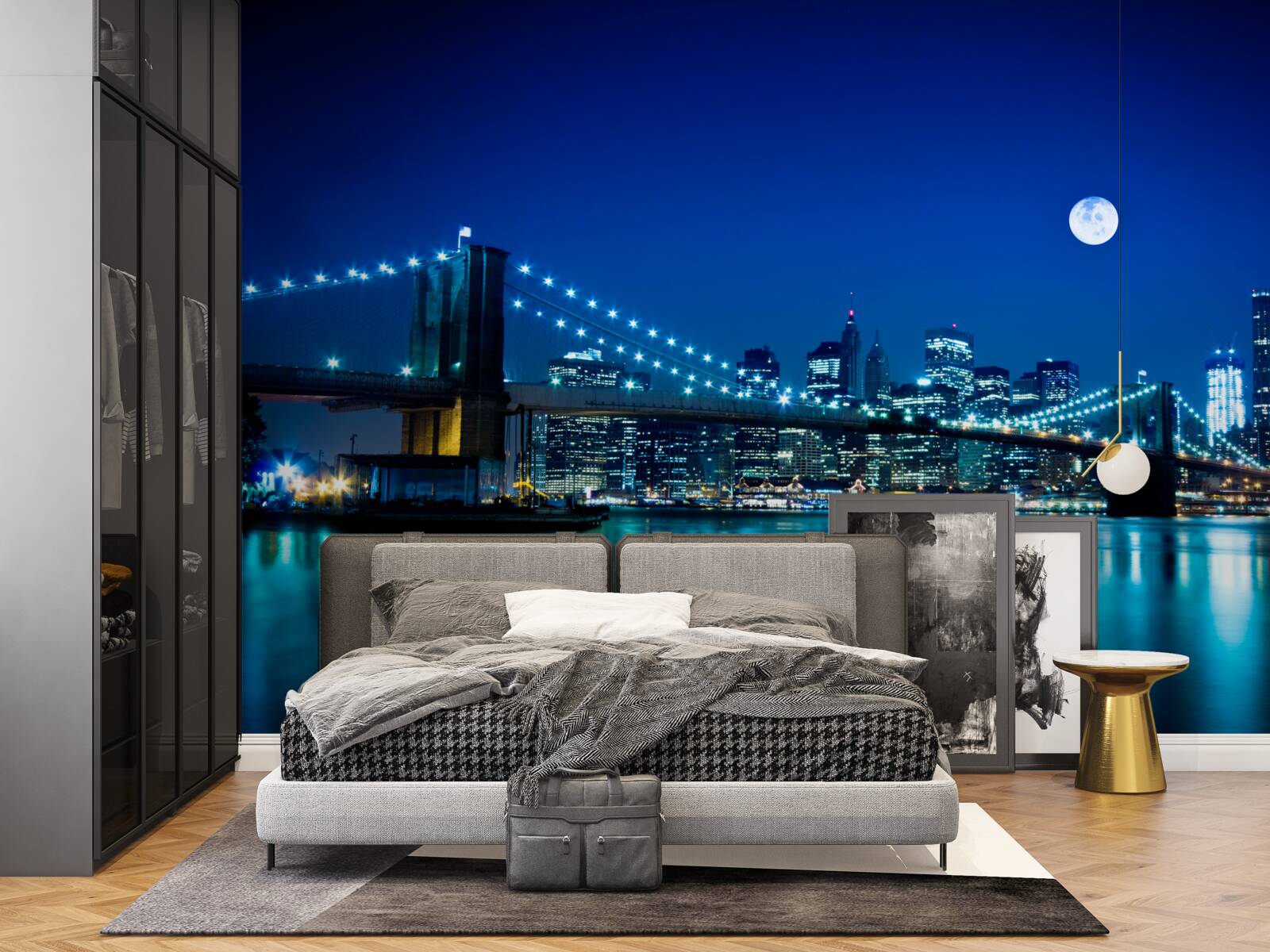 Fototapet podul brooklyn luminat de lumina lunii noaptea