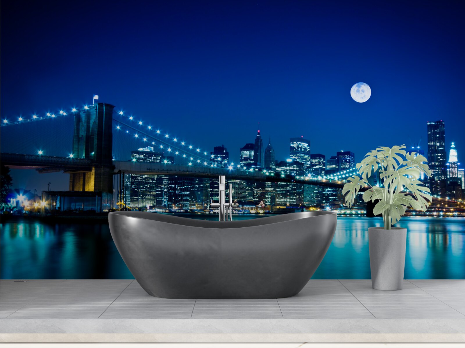 Fototapet podul brooklyn luminat de lumina lunii noaptea