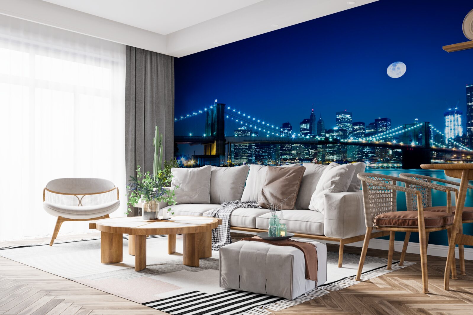 Fototapet podul brooklyn luminat de lumina lunii noaptea