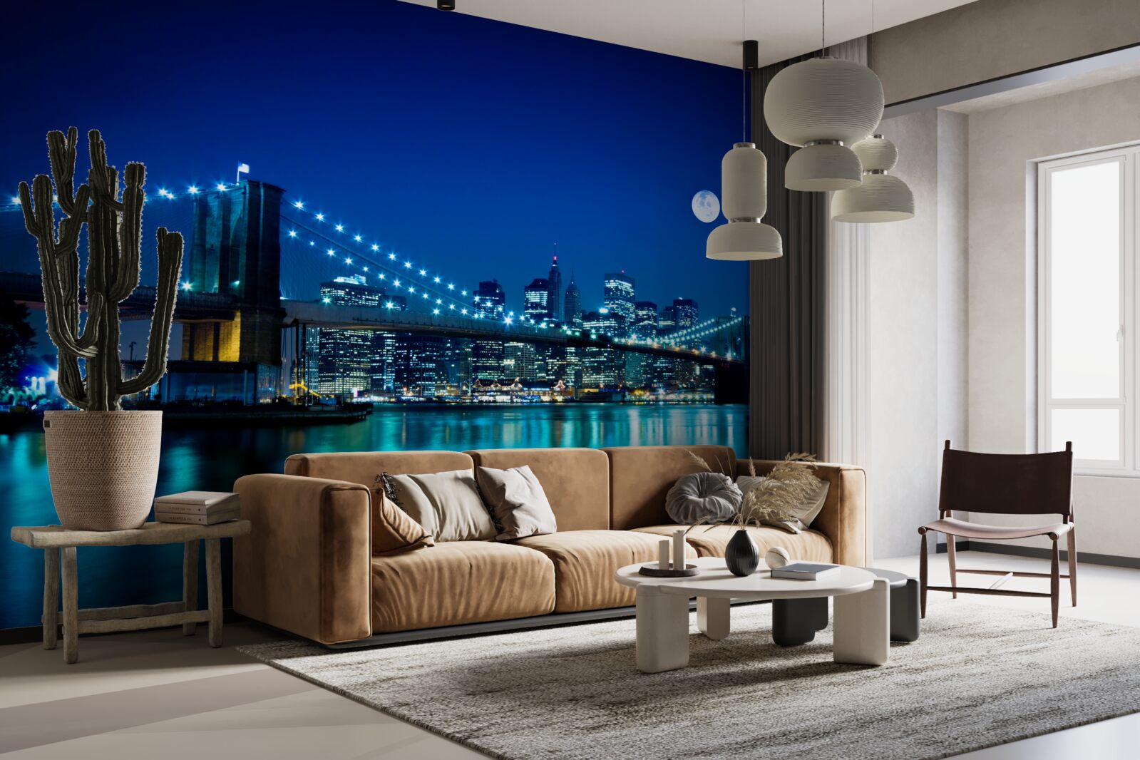 Fototapet podul brooklyn luminat de lumina lunii noaptea