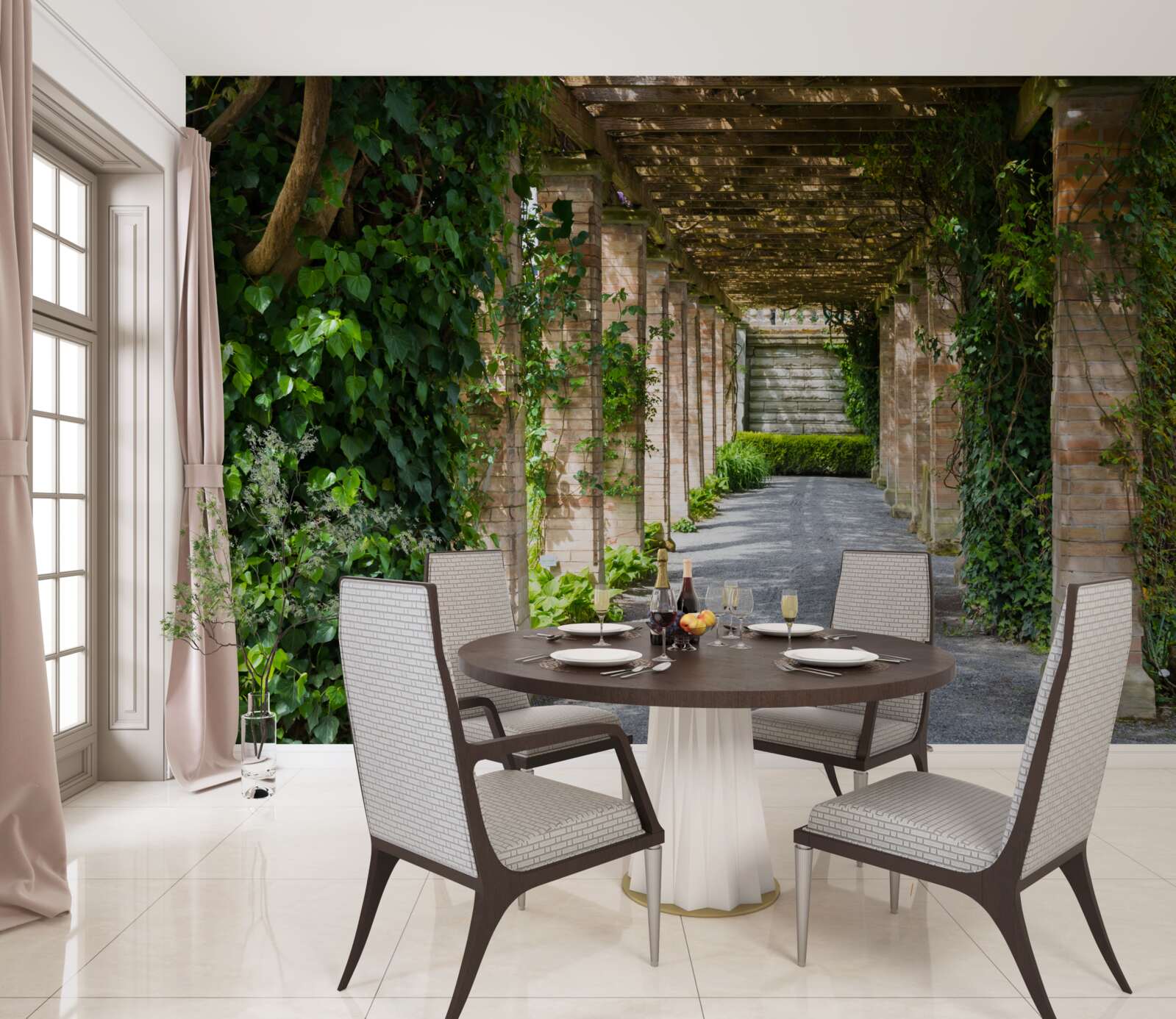 Fototapet fascinant tunel maro înconjurat de plante verzi