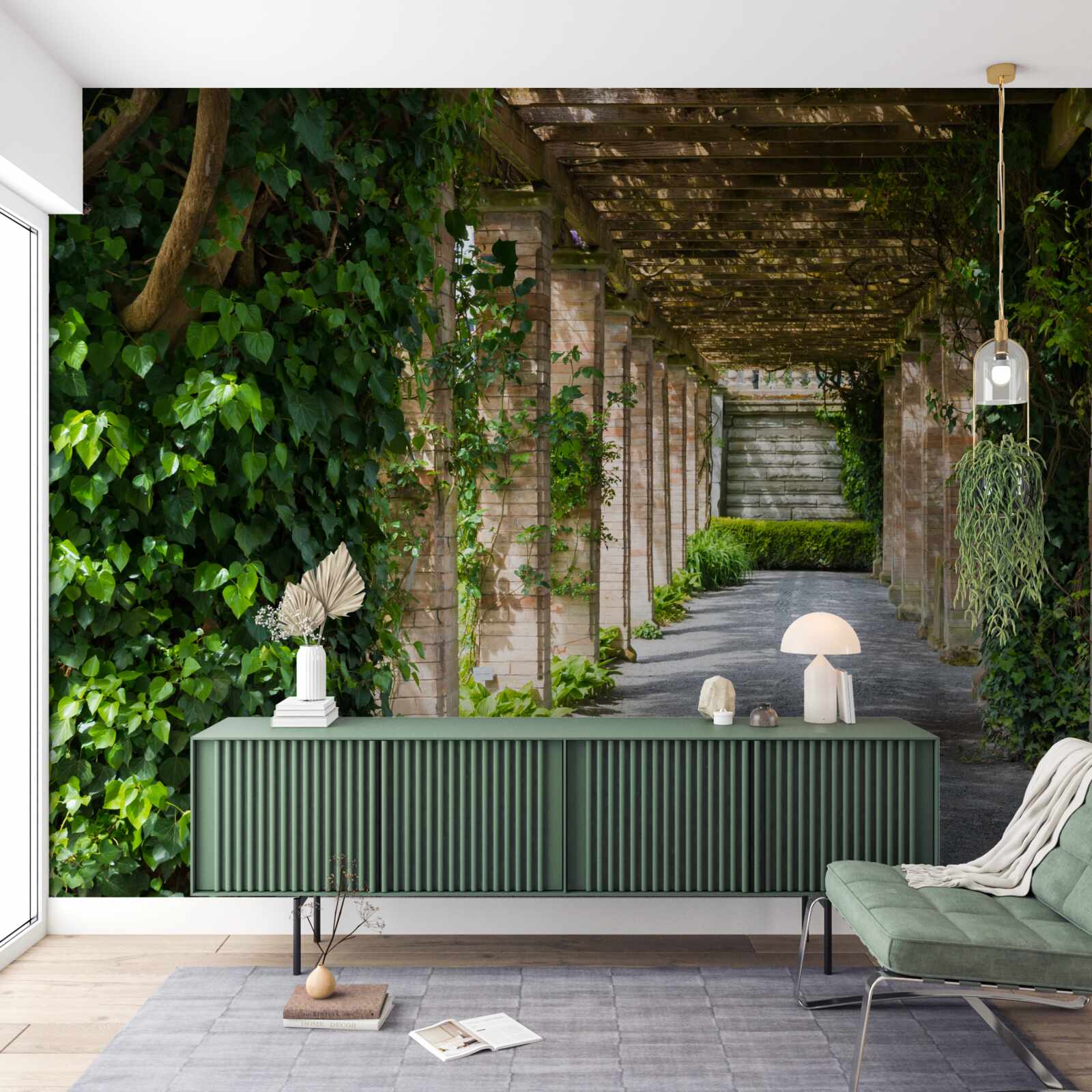 Fototapet fascinant tunel maro înconjurat de plante verzi