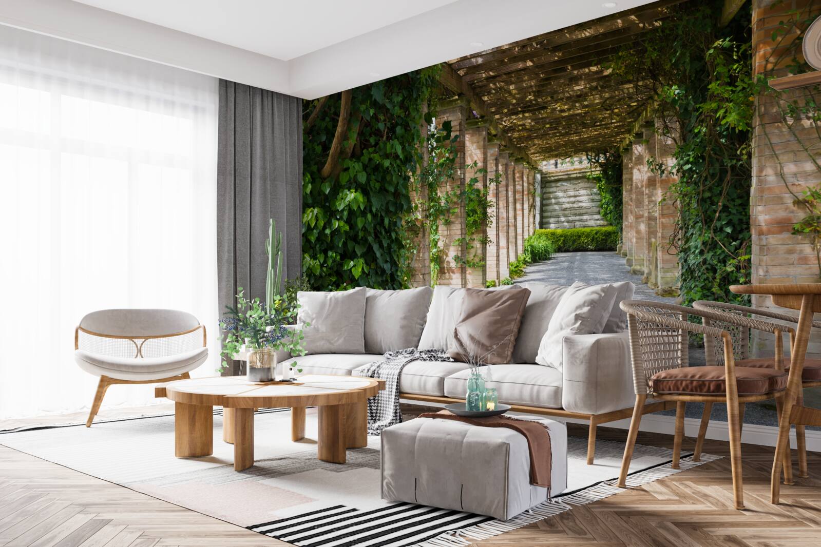 Fototapet fascinant tunel maro înconjurat de plante verzi