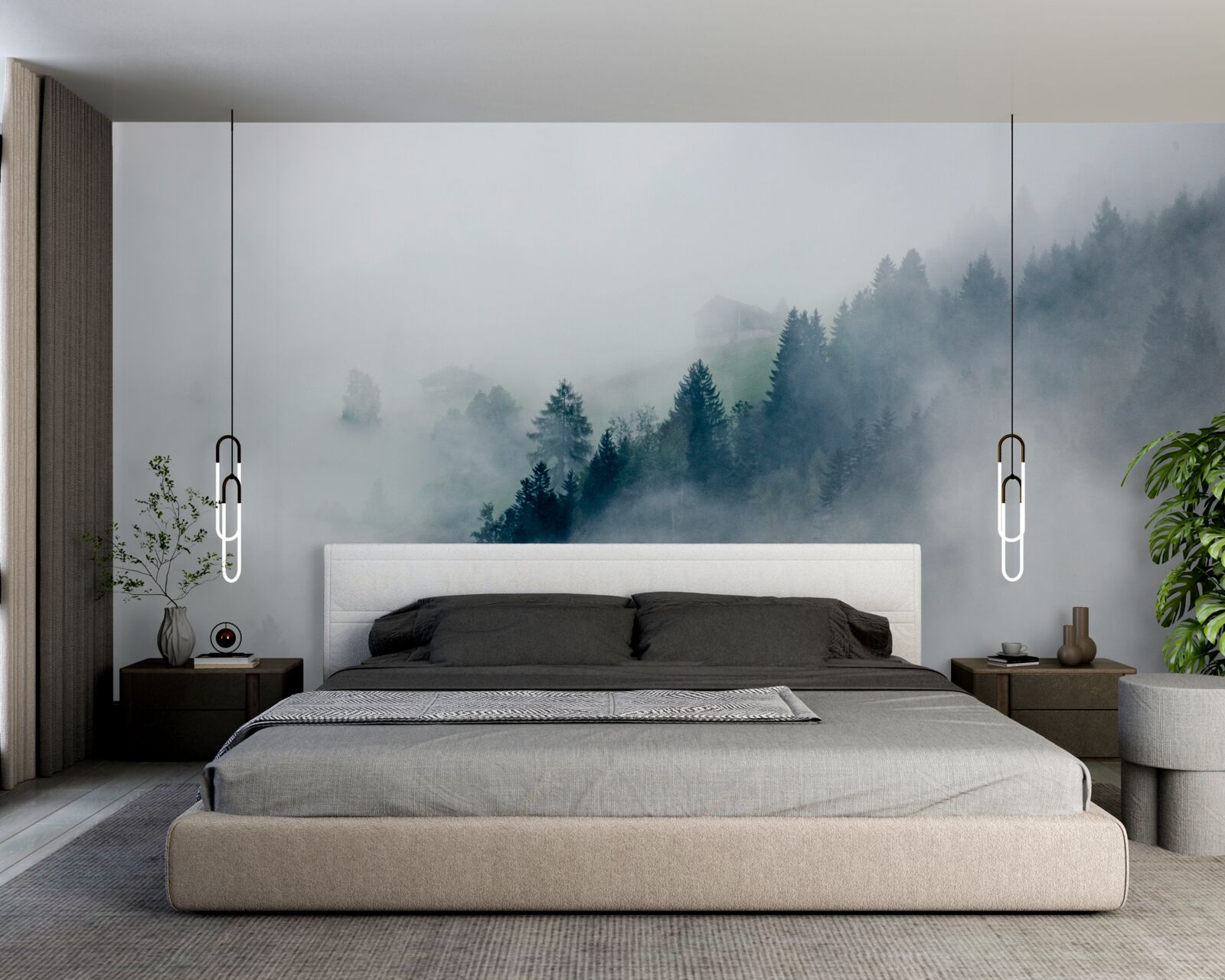 Fototapet marginea pădurii este învăluită în ceață