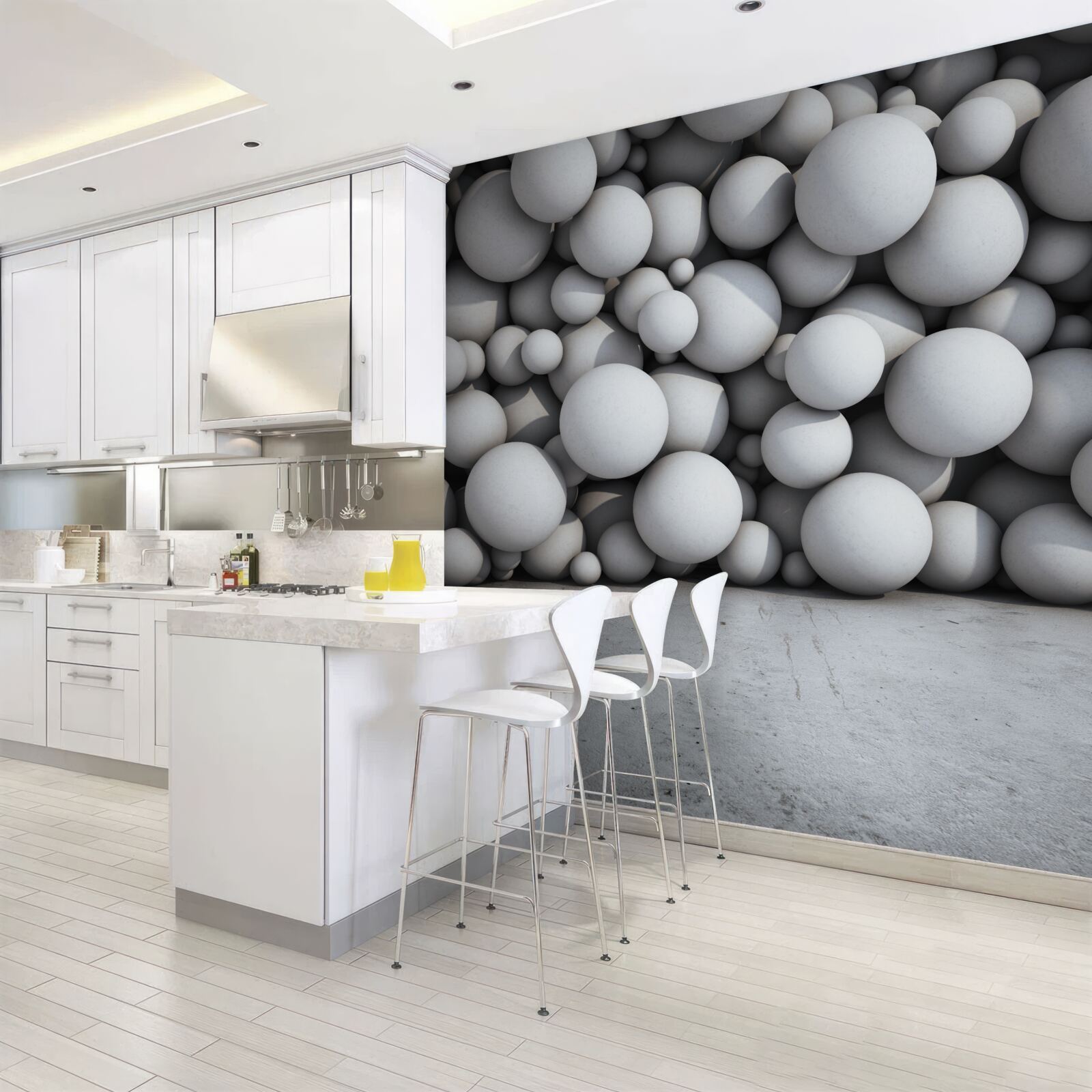 Fototapet o barieră de bile argintii care plutesc în aer