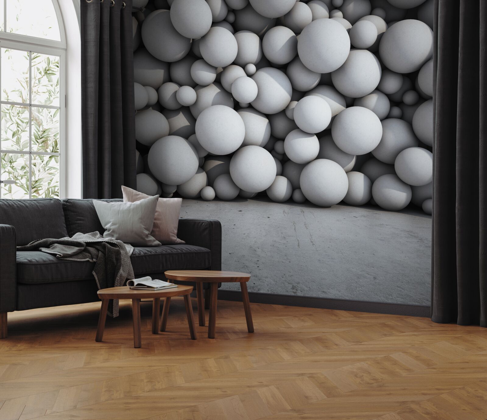 Fototapet o barieră de bile argintii care plutesc în aer