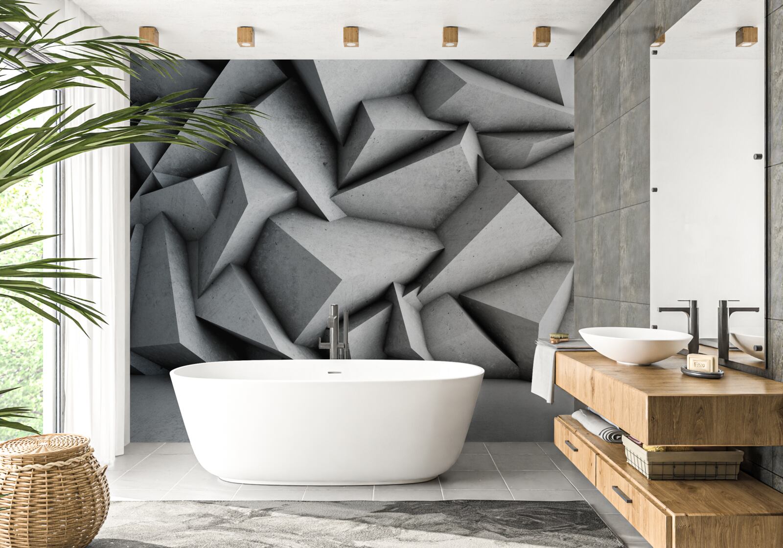 Fototapet figuri mari 3d pe fundal gri