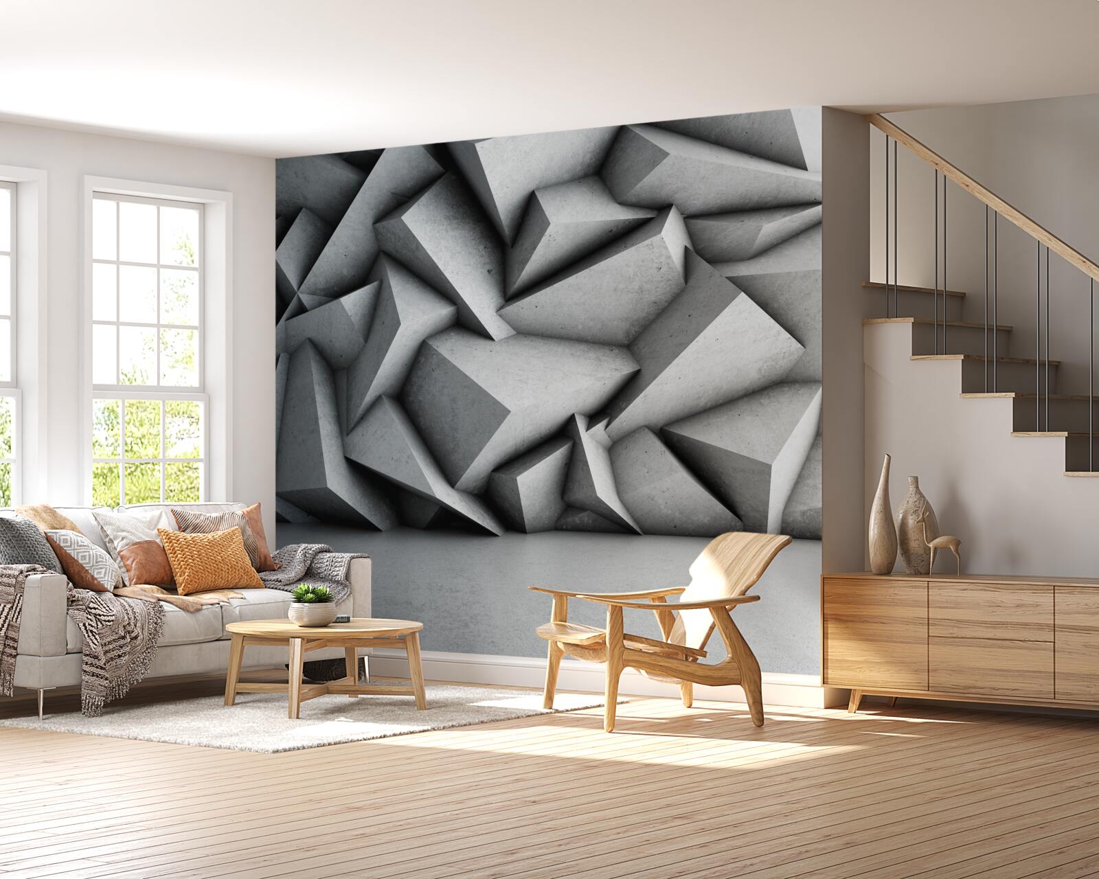 Fototapet figuri mari 3d pe fundal gri