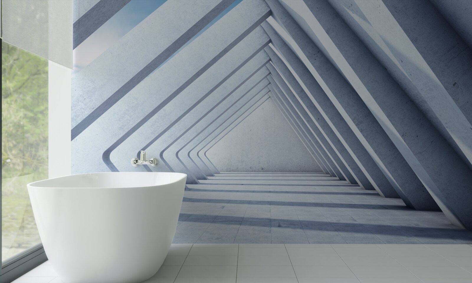 Fototapet un tunel de arcuri triunghiulare care se întind la infinit