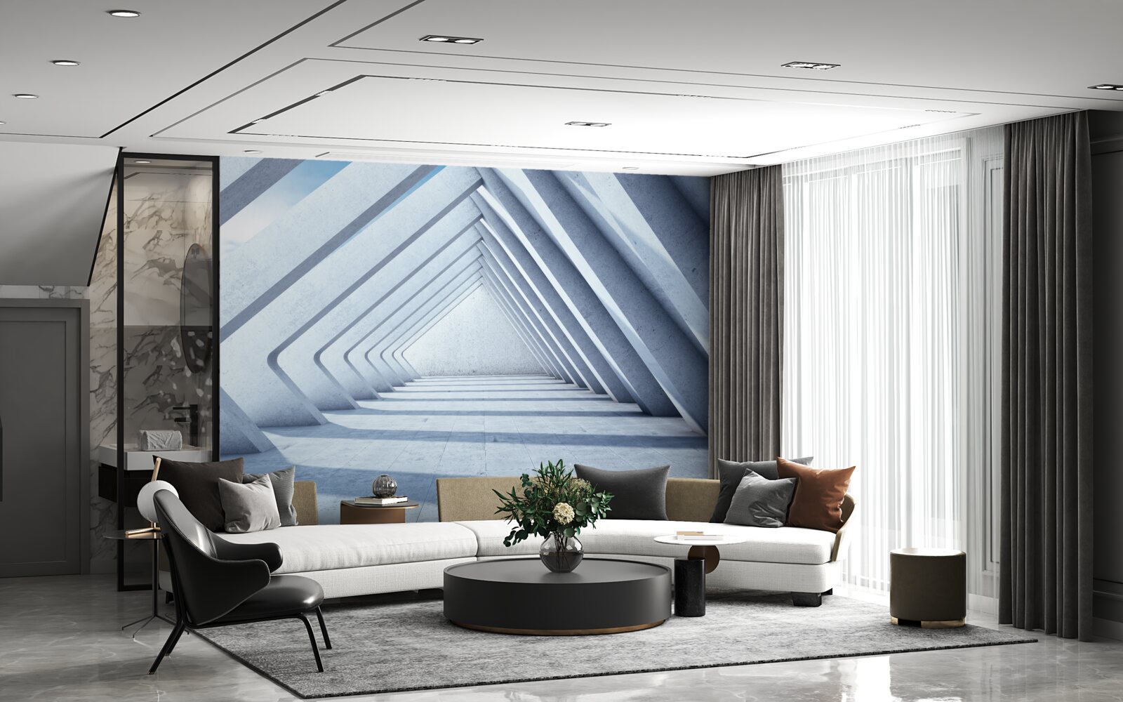 Fototapet un tunel de arcuri triunghiulare care se întind la infinit