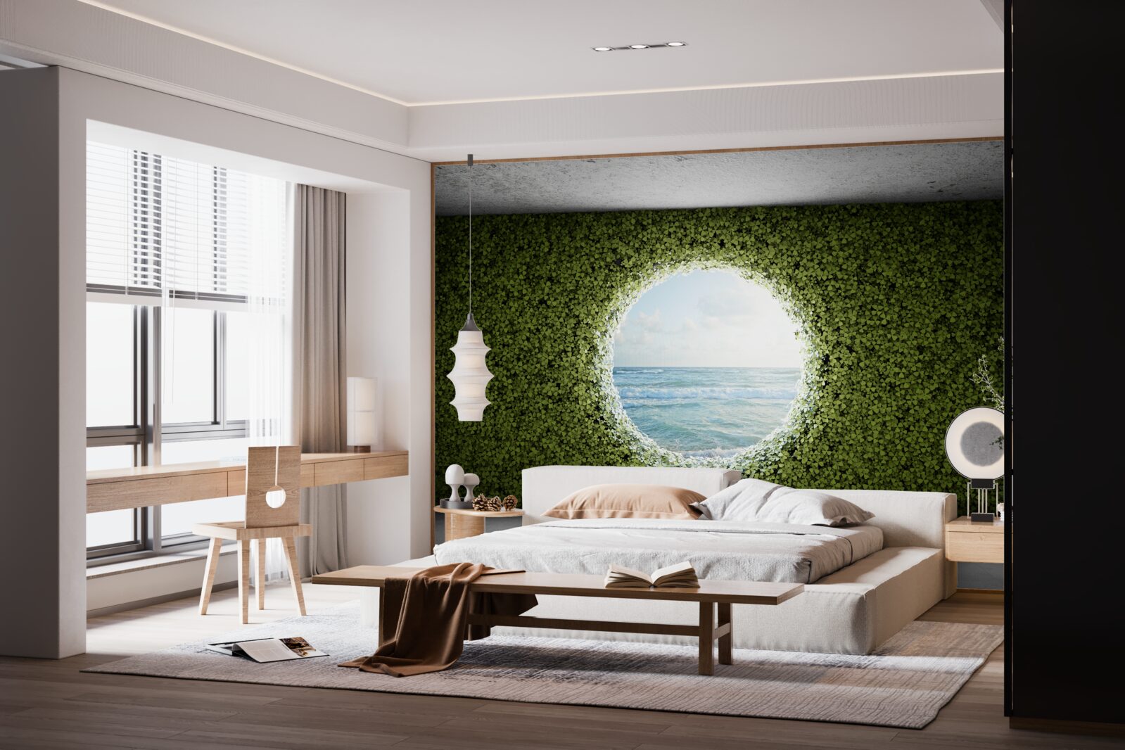 Fototapet Perete de plante verzi cu o deschidere circulară