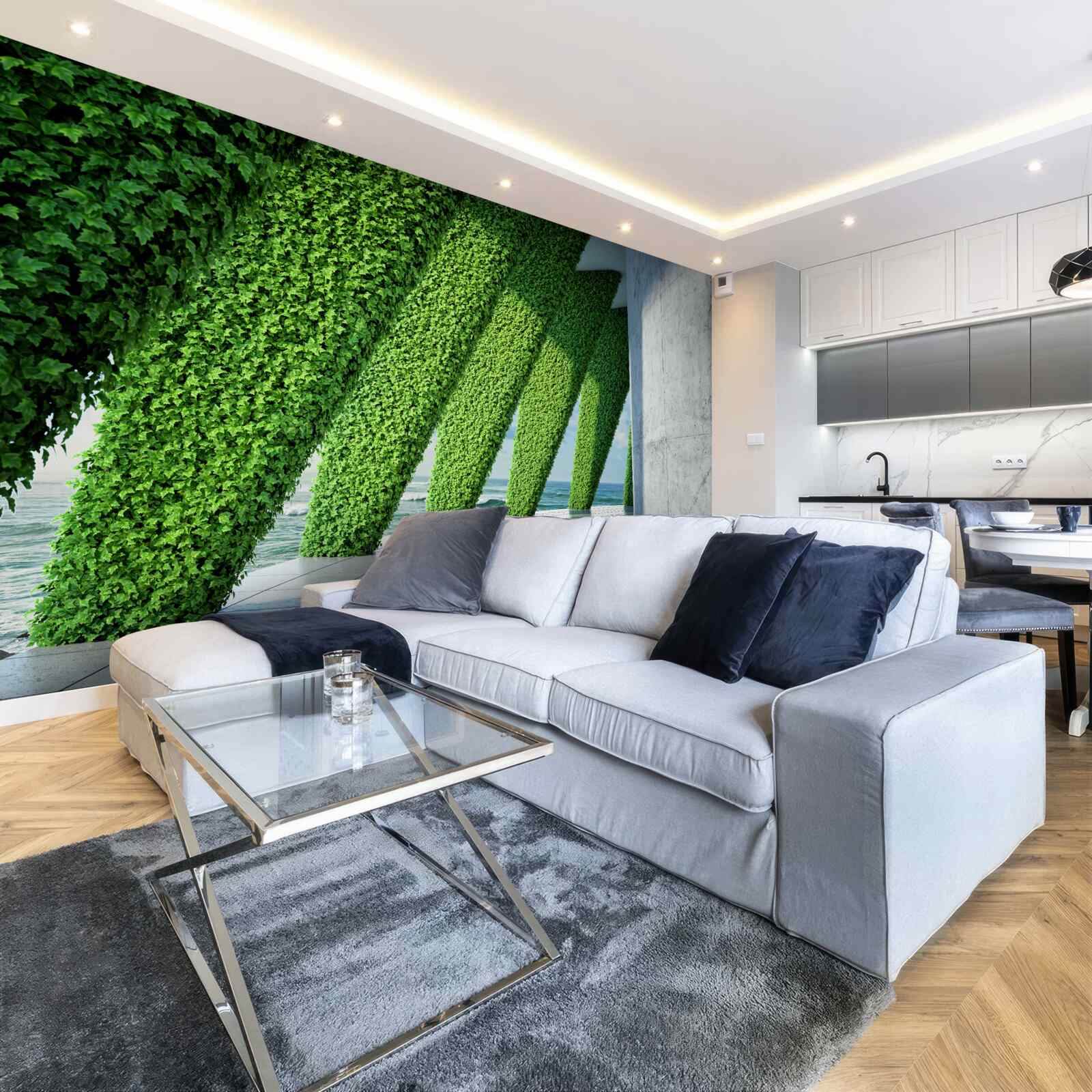 Fototapet există plante verzi pe stâlpii din coridor