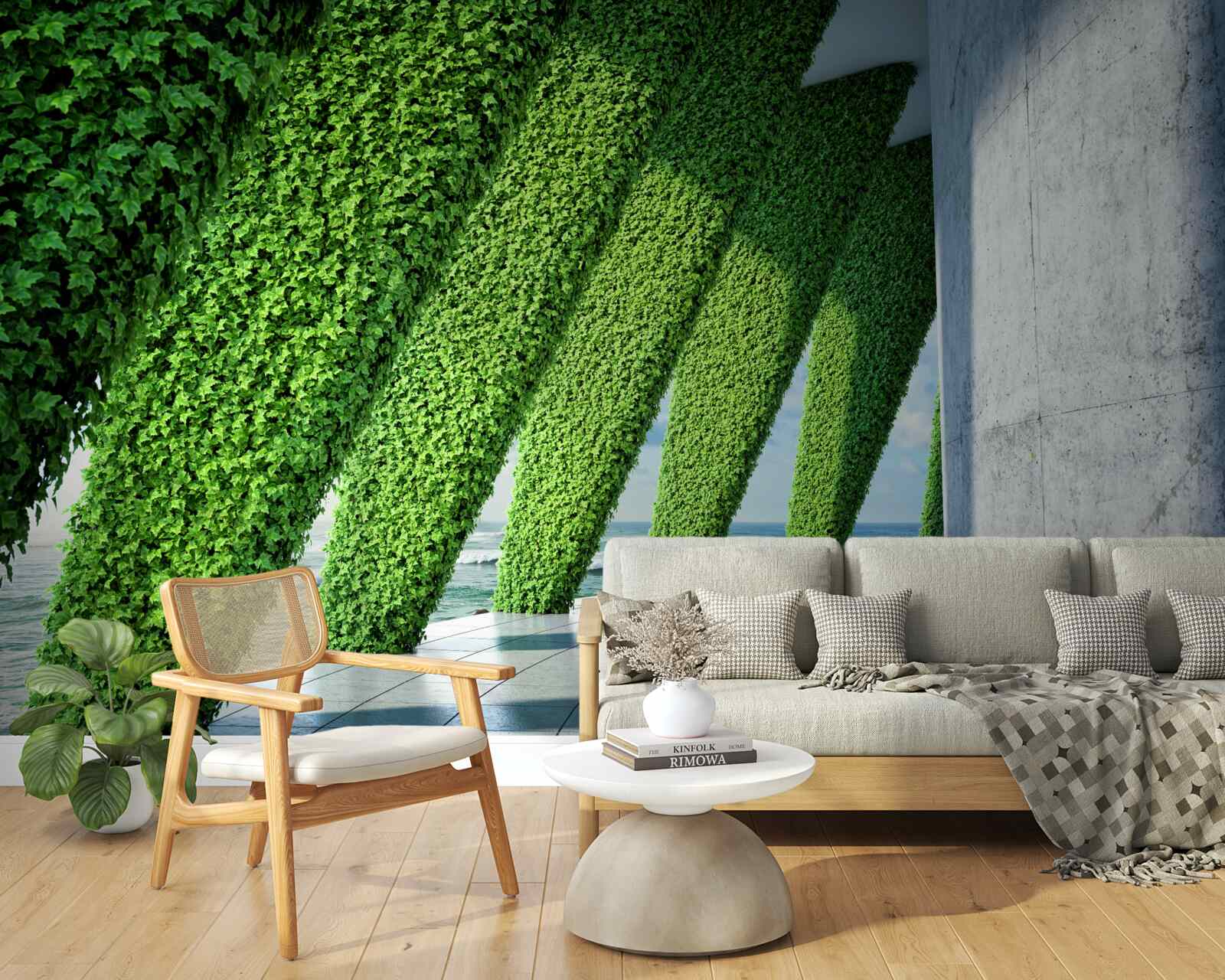 Fototapet există plante verzi pe stâlpii din coridor