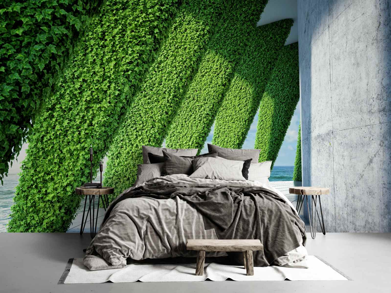 Fototapet există plante verzi pe stâlpii din coridor